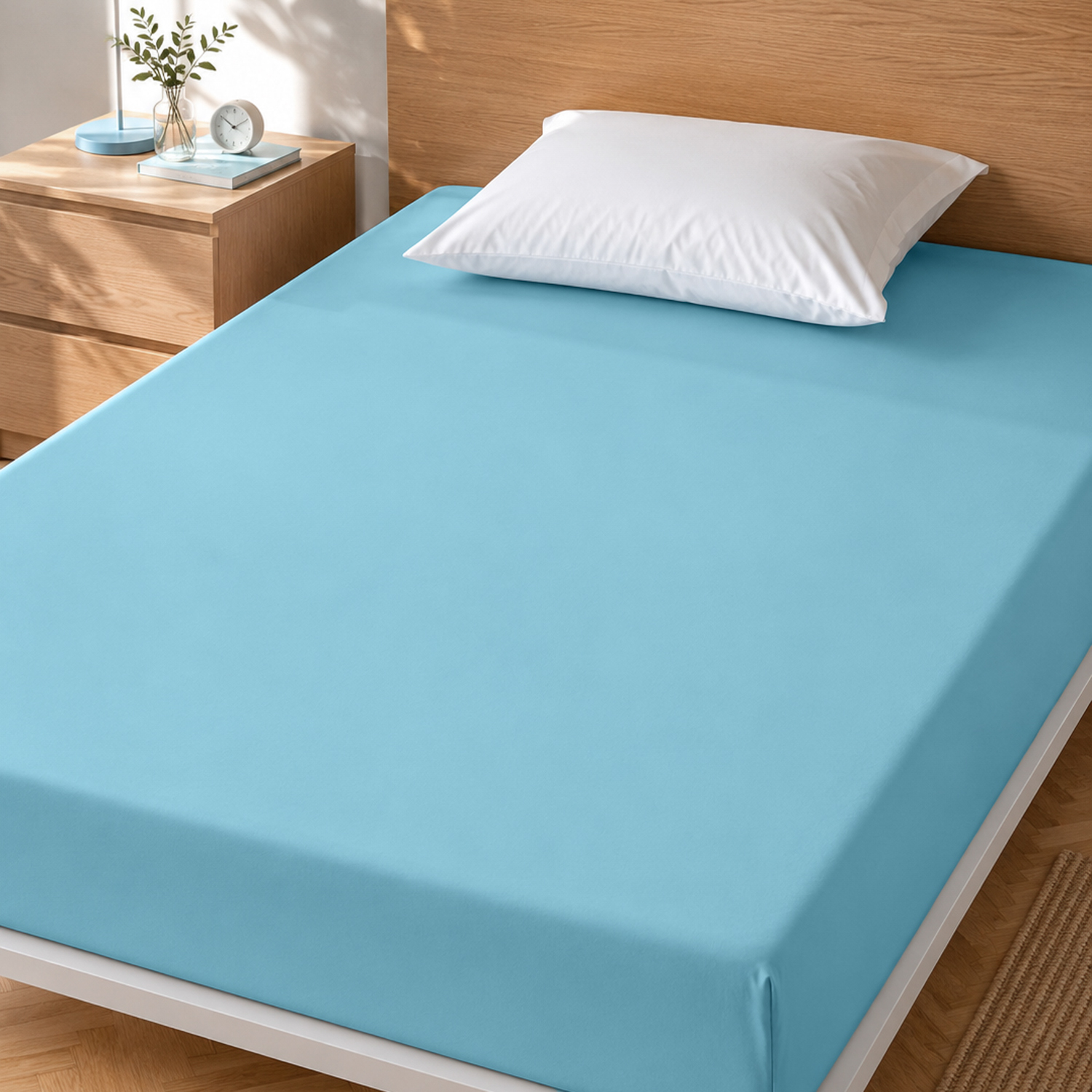 Lenzuolo 1 piazza e mezza con angoli elasticizzati cotone azzurro