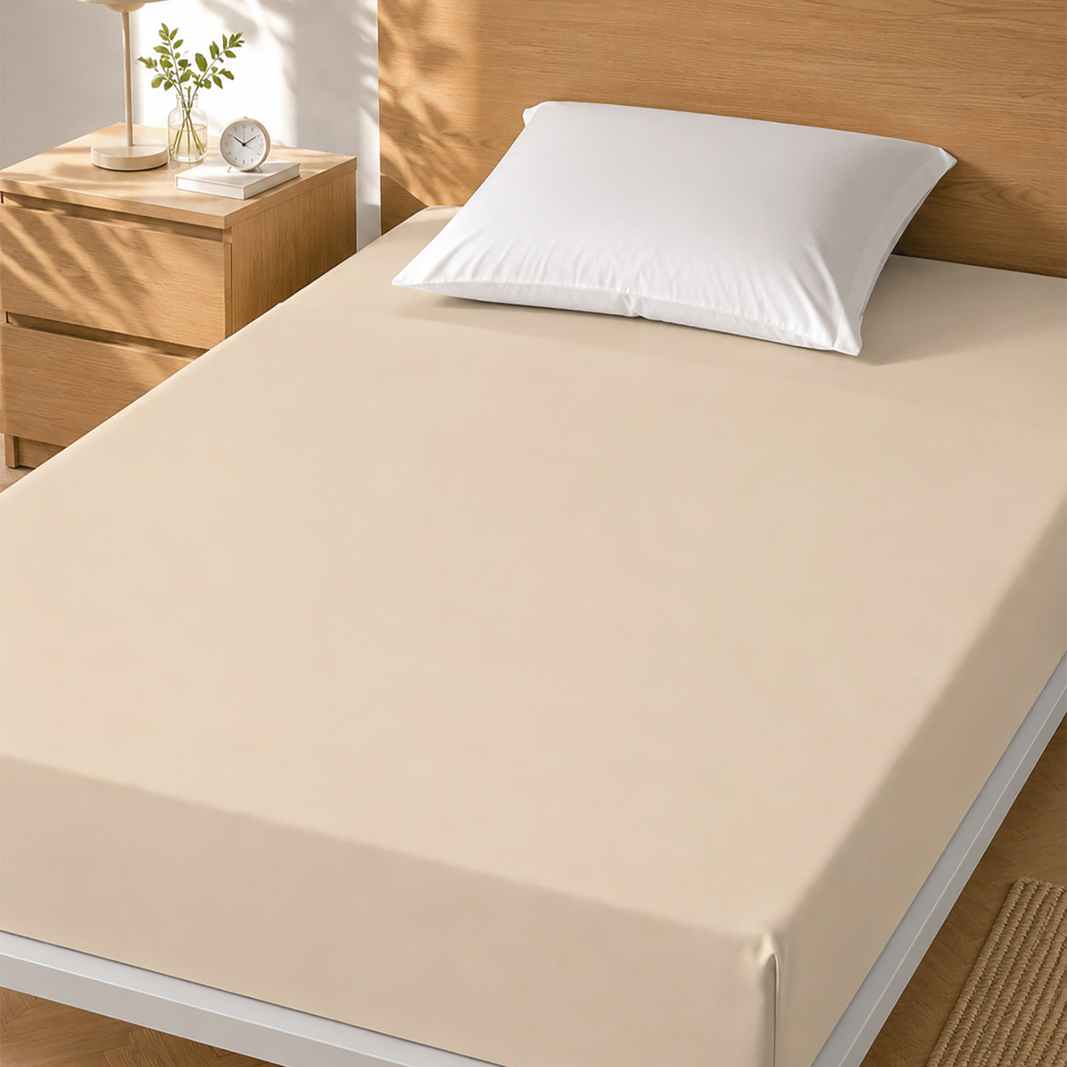 Lenzuolo 1 piazza e mezza con angoli elasticizzati cotone beige