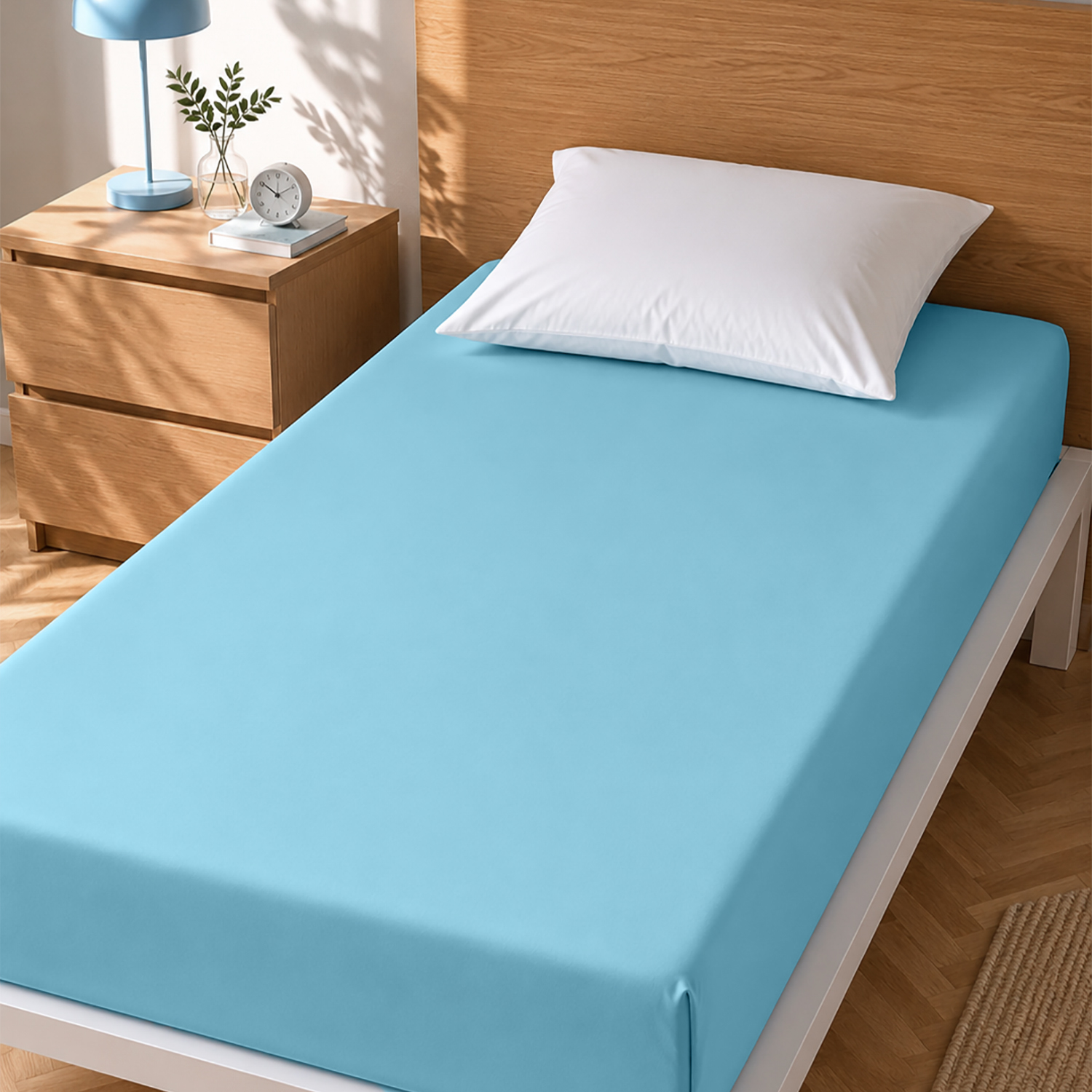 Lenzuolo singolo con angoli elasticizzati cotone azzurro