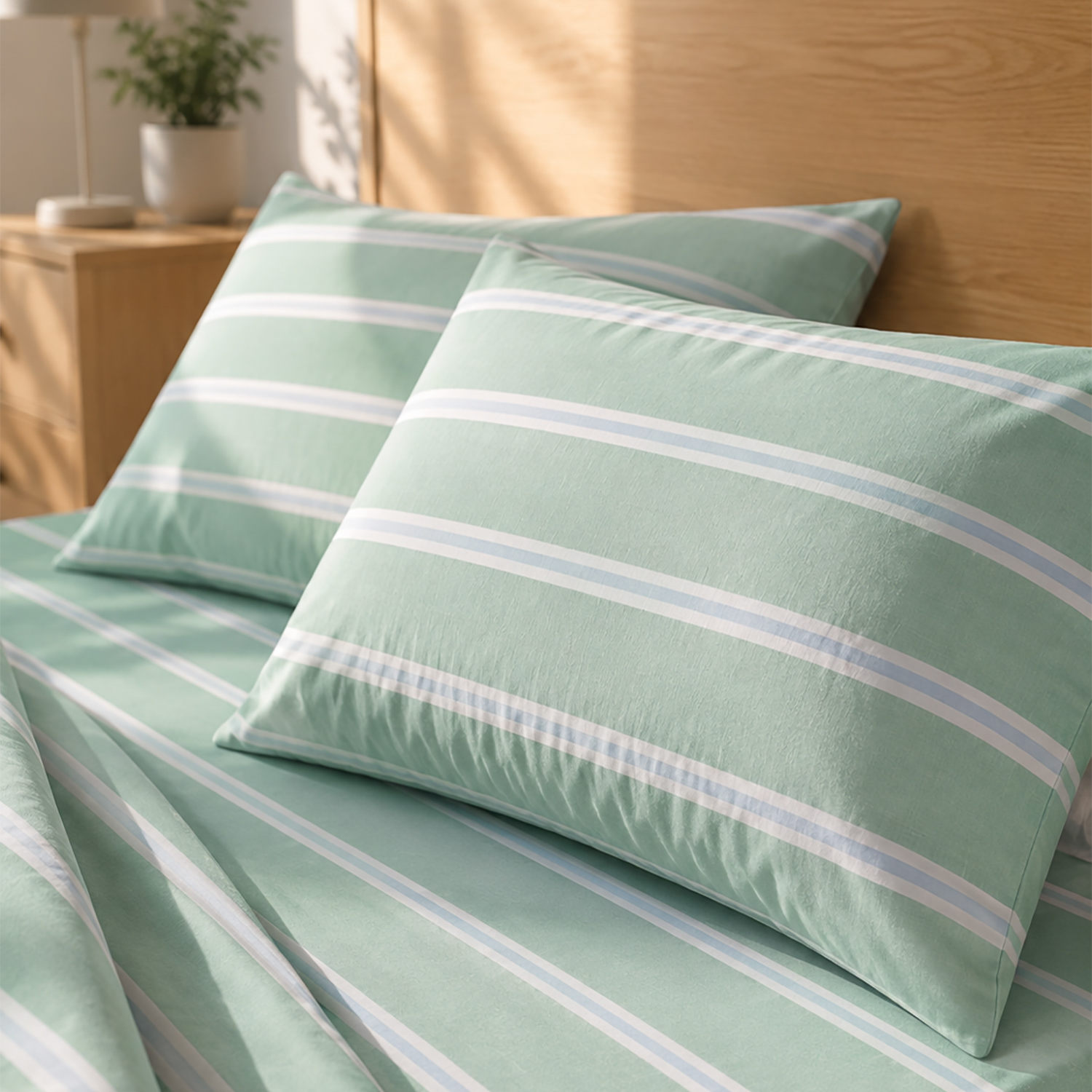 Coppia federe cotone righe verde