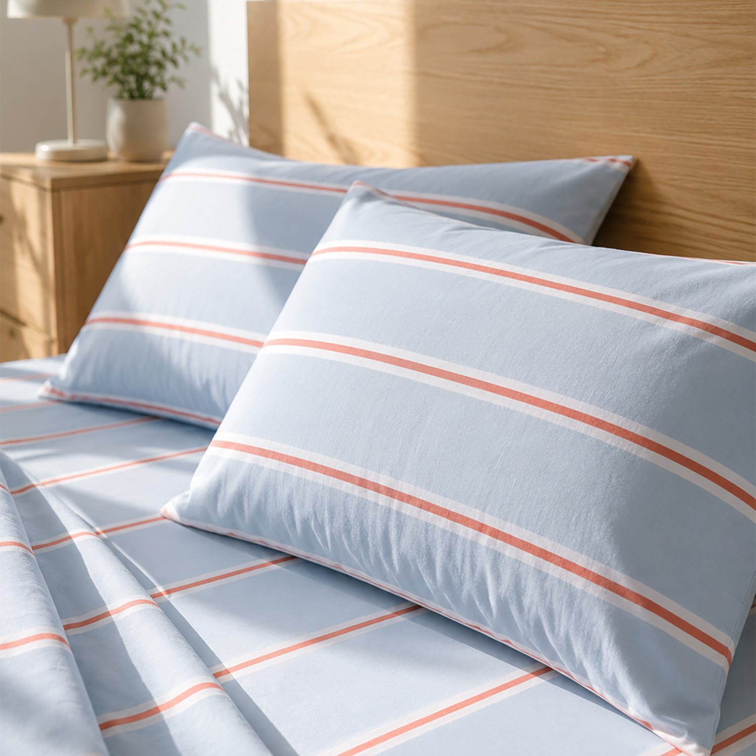 Coppia federe cotone righe azzurro