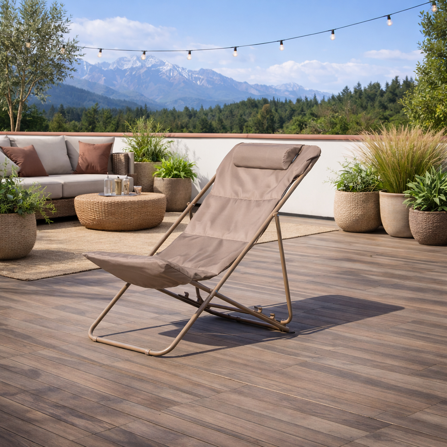 Sedia sdraio pieghevole e reclinabile caffè