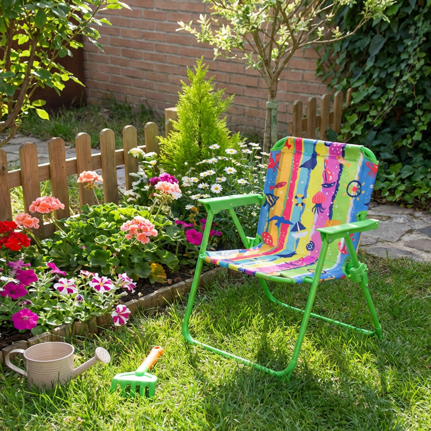 Sedia bambino pieghevole verde decori mare