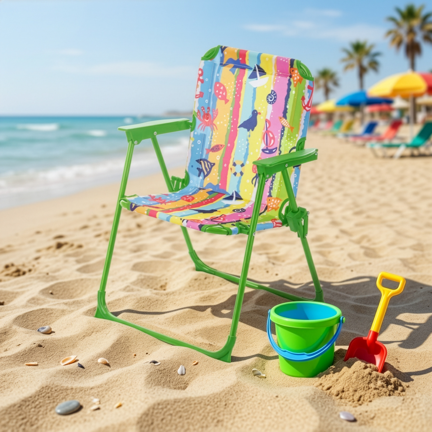 Sedia bambino pieghevole verde decori mare