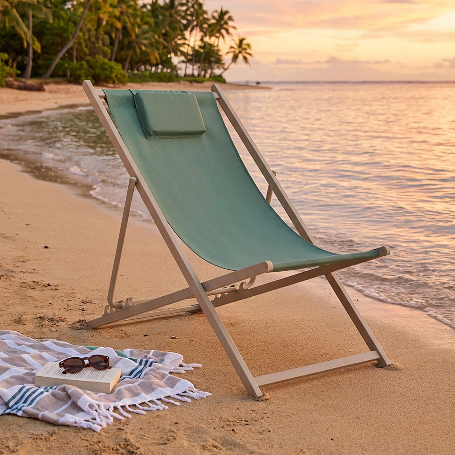 Sedia sdraio pieghevole e reclinabile verde