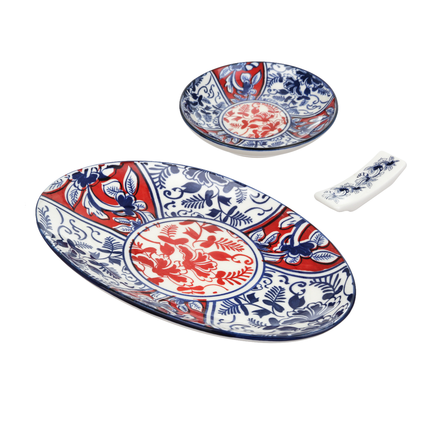 Set sushi 3 pezzi con decori rossi e blu Sushiko