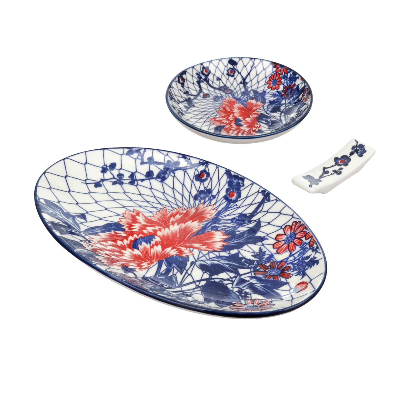 Set sushi 3 pezzi con decori rossi, bianchi, blu Sushiko