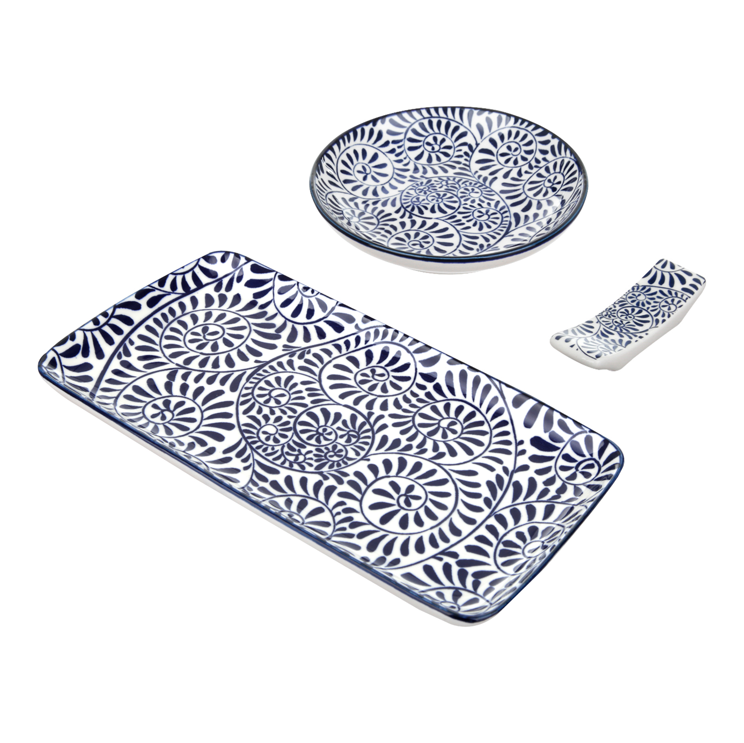 Set sushi 3 pezzi piattino rettangolare blu Sushiko
