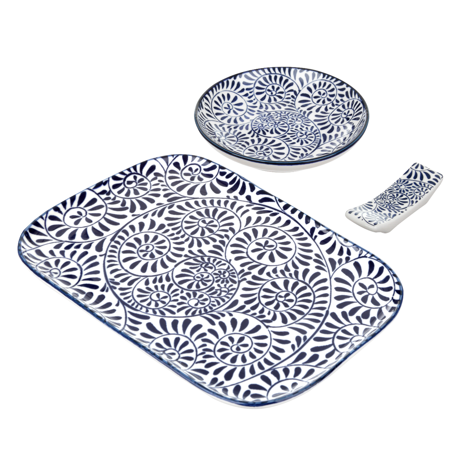 Set sushi 3 pezzi piattino rettangolare 23 cm blu Sushiko