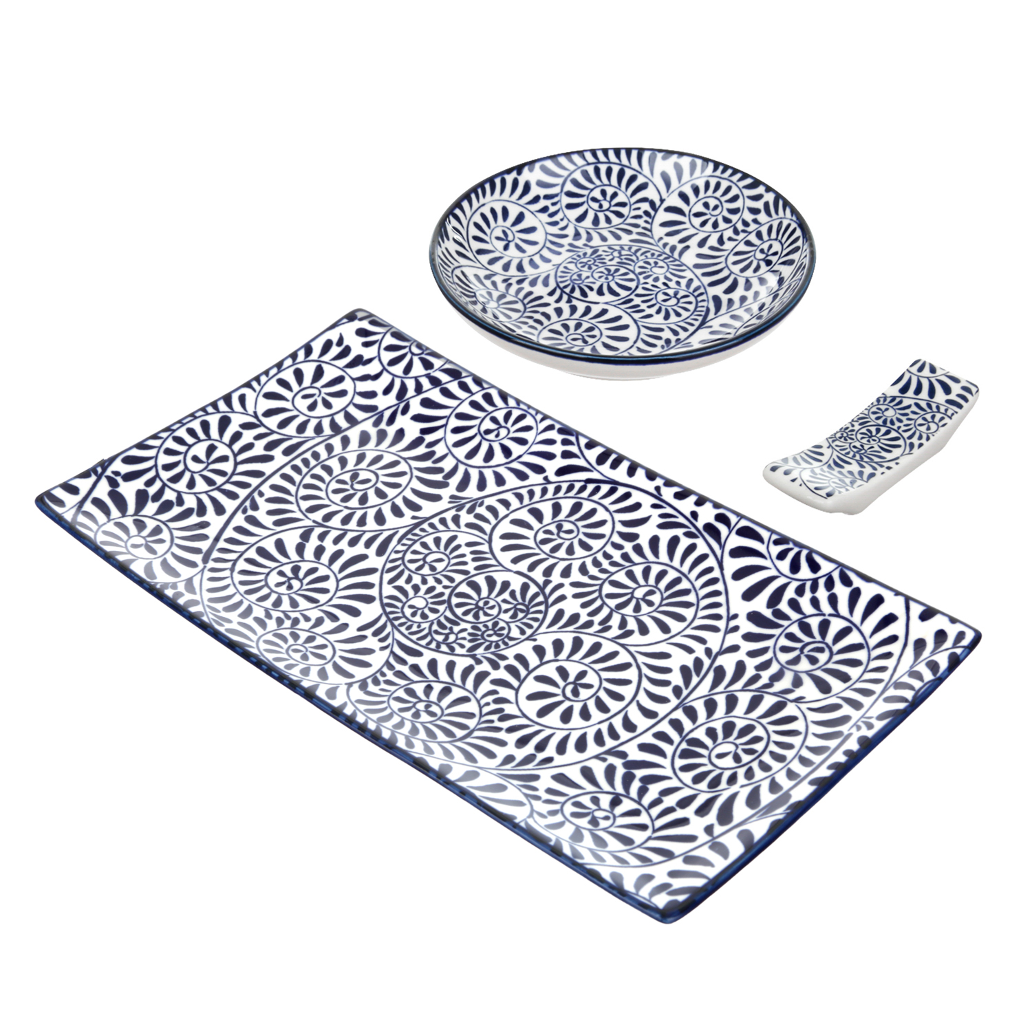 Set sushi 3 pezzi piattino rettangolare 28 cm blu Sushiko