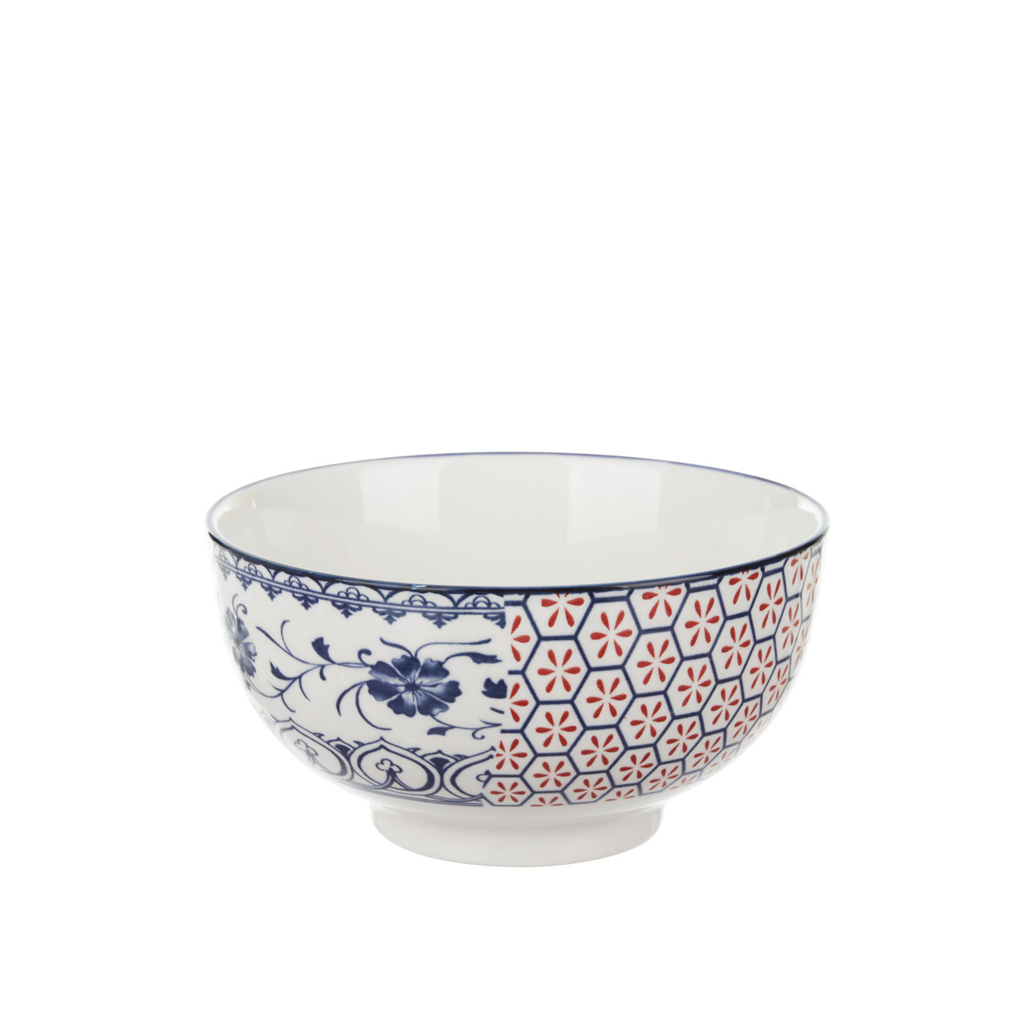 Ciotola in ceramica fiori blu rossi orientali 16x9 cm Sushiko