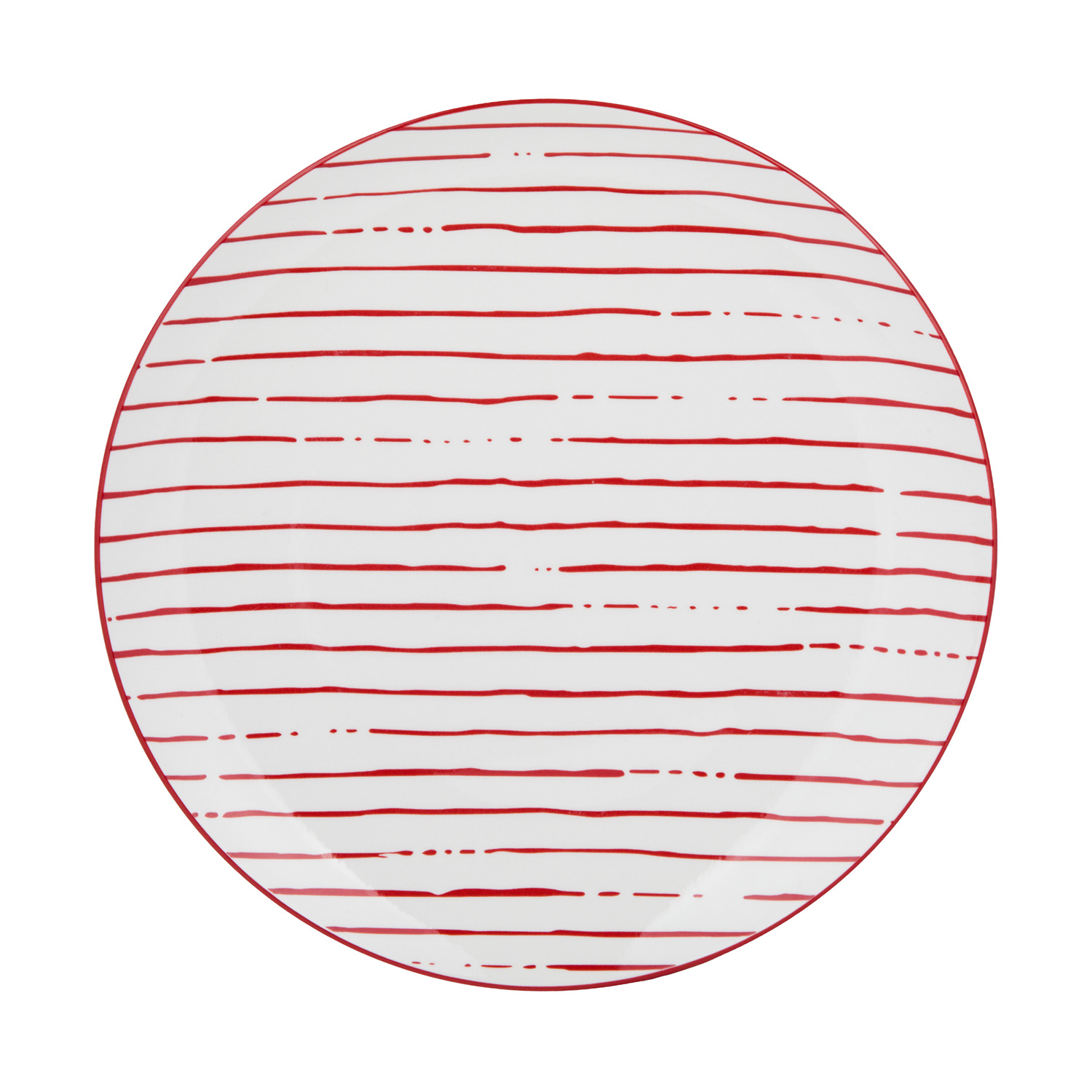 Piatto piano bianco righe rosse porcellana Mix e Match
