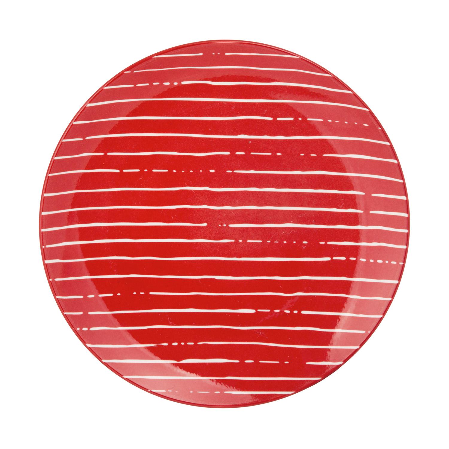 Piatto piano rosso righe bianche porcellana Mix e Match