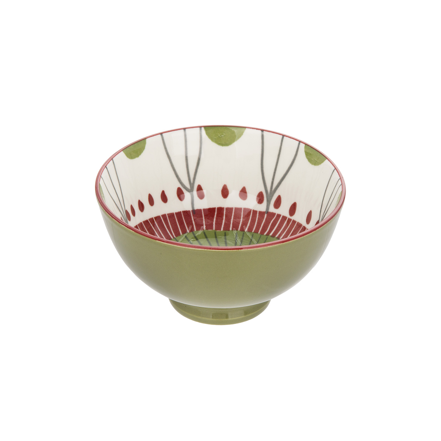 Ciotola decoro verde rosso stoneware 11 cm Tages