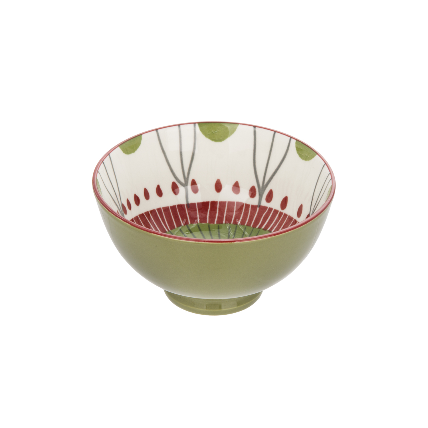Ciotola decoro verde rosso stoneware 11 cm Tages