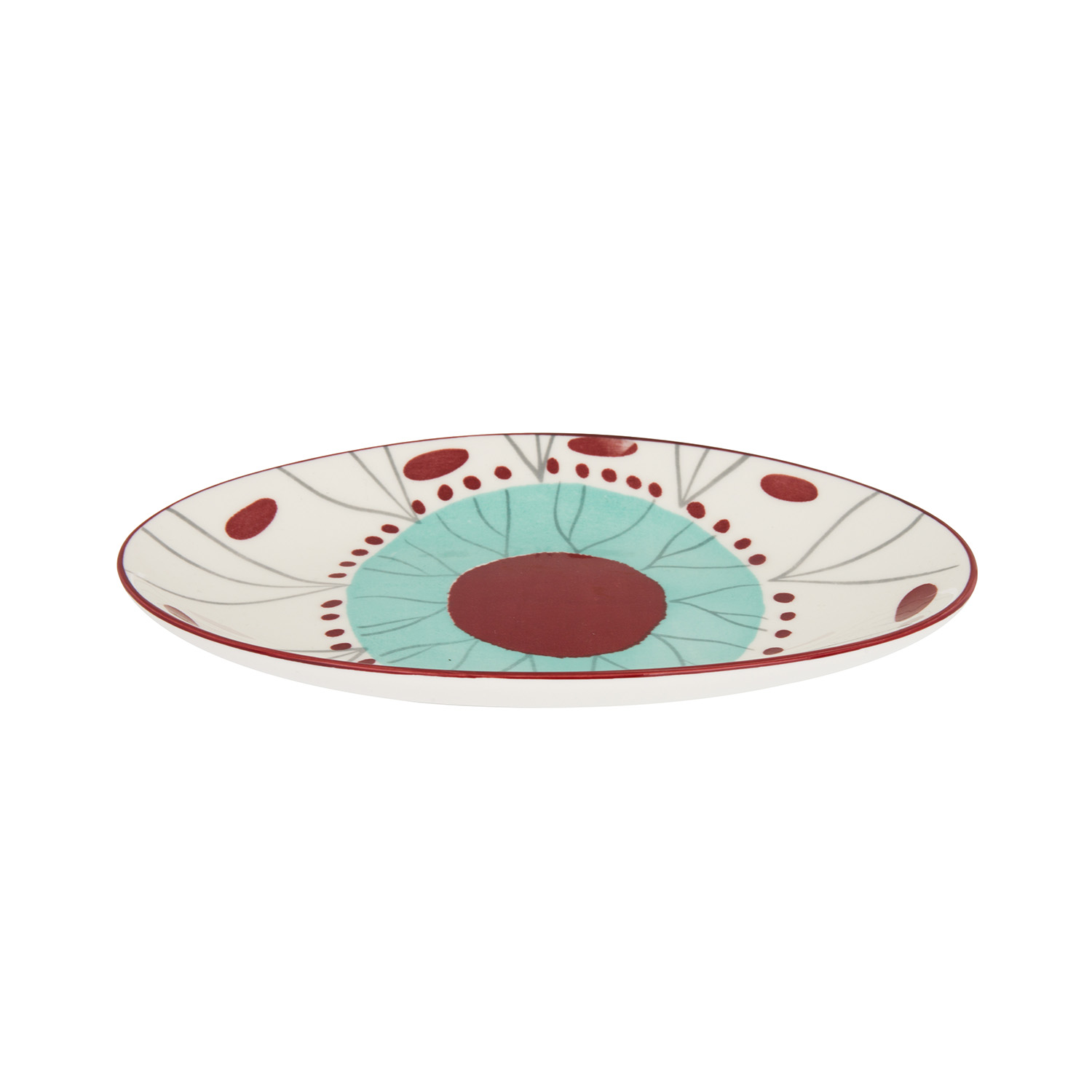 Piatto portata ovale celeste rosso stoneware Tages