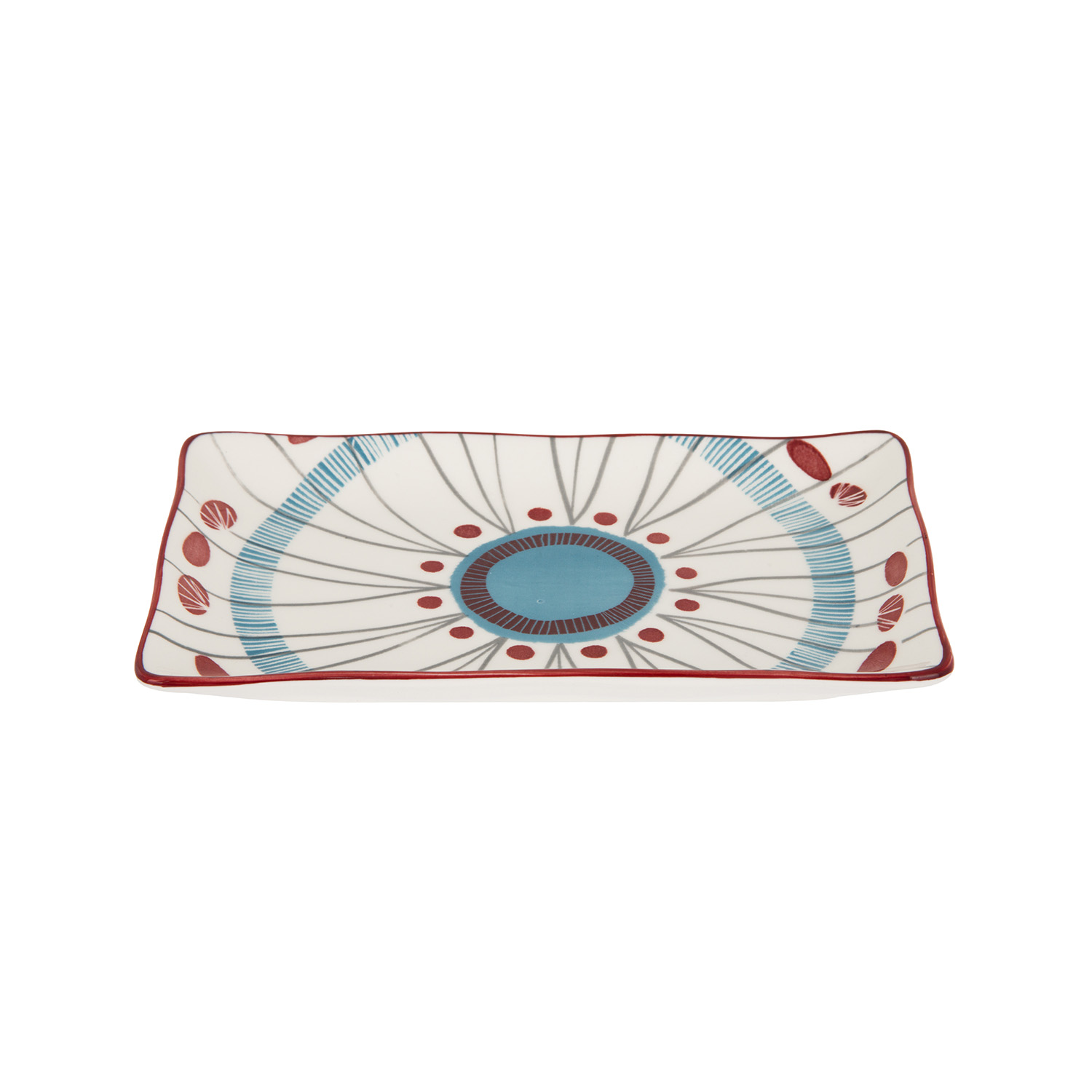 Piatto portata 20x12 cm celeste rosso stoneware Tages
