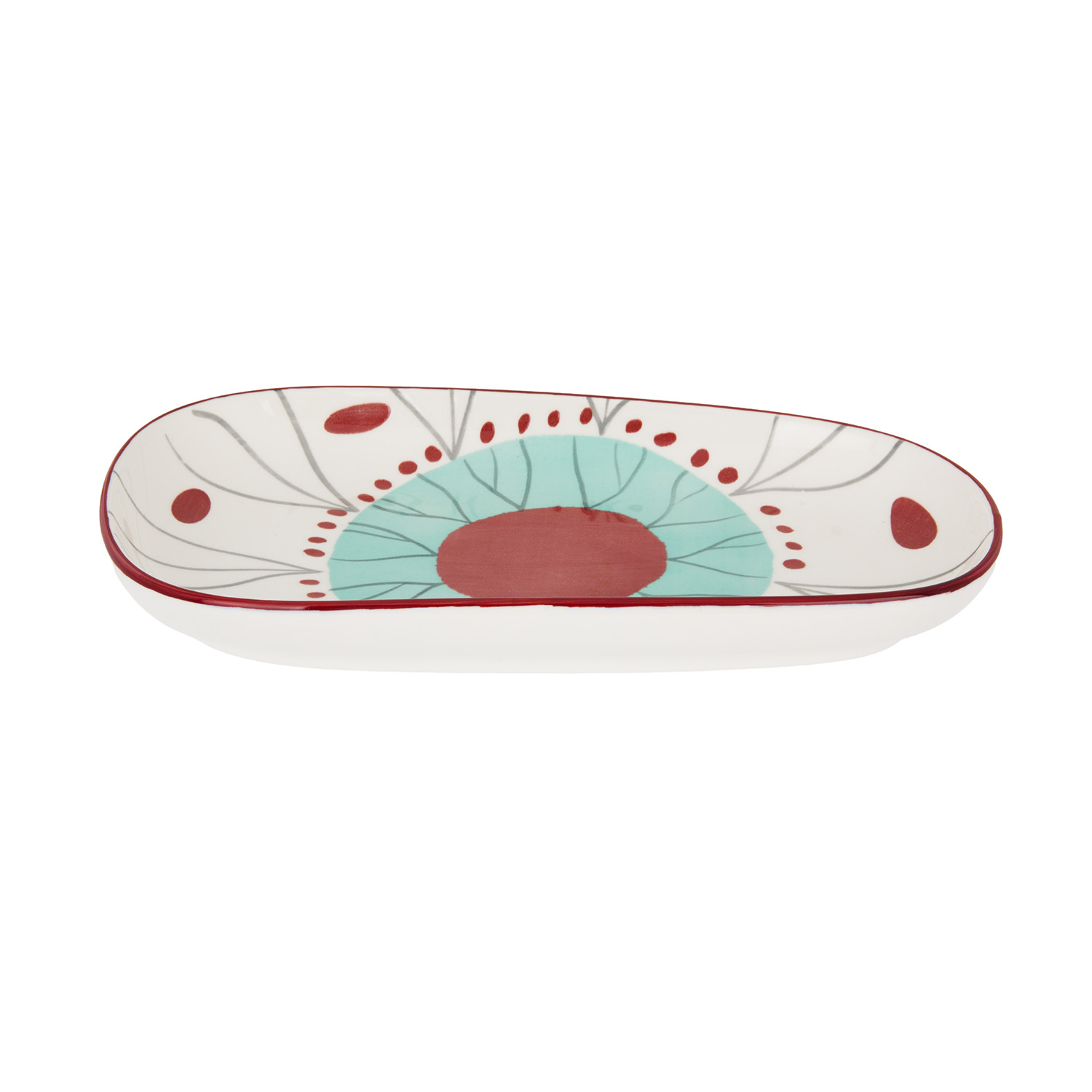 Piatto portata irregolare celeste rosso stoneware Tages