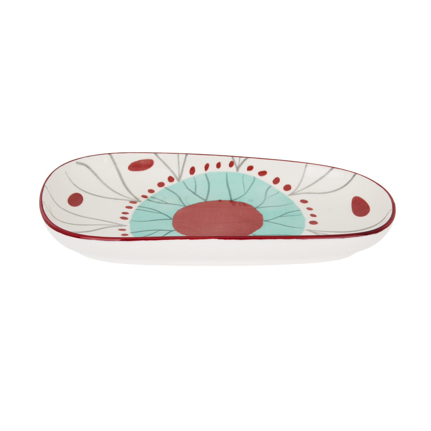 Piatto portata irregolare celeste rosso stoneware Tages