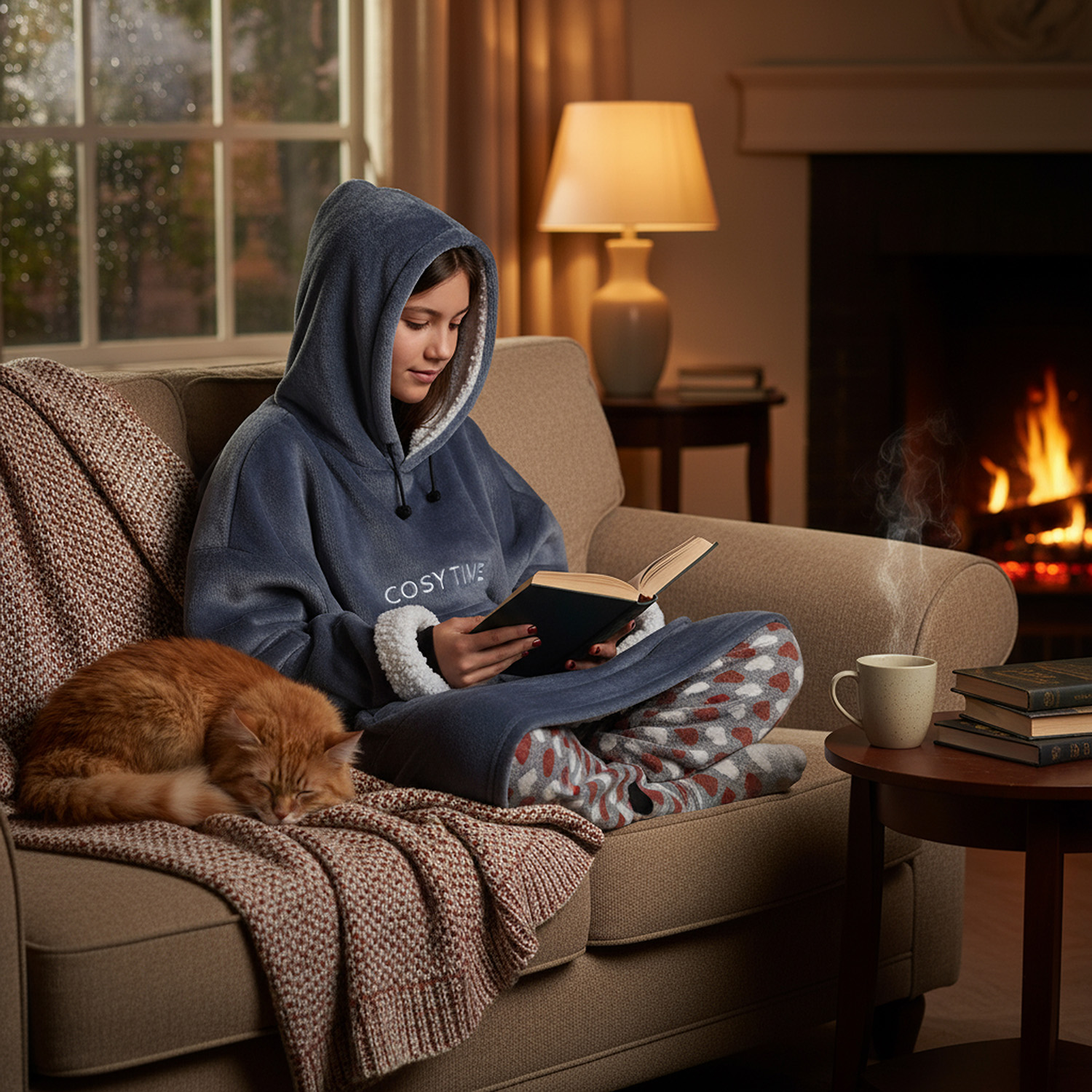 Felpa con cappuccio Cosy Time blu