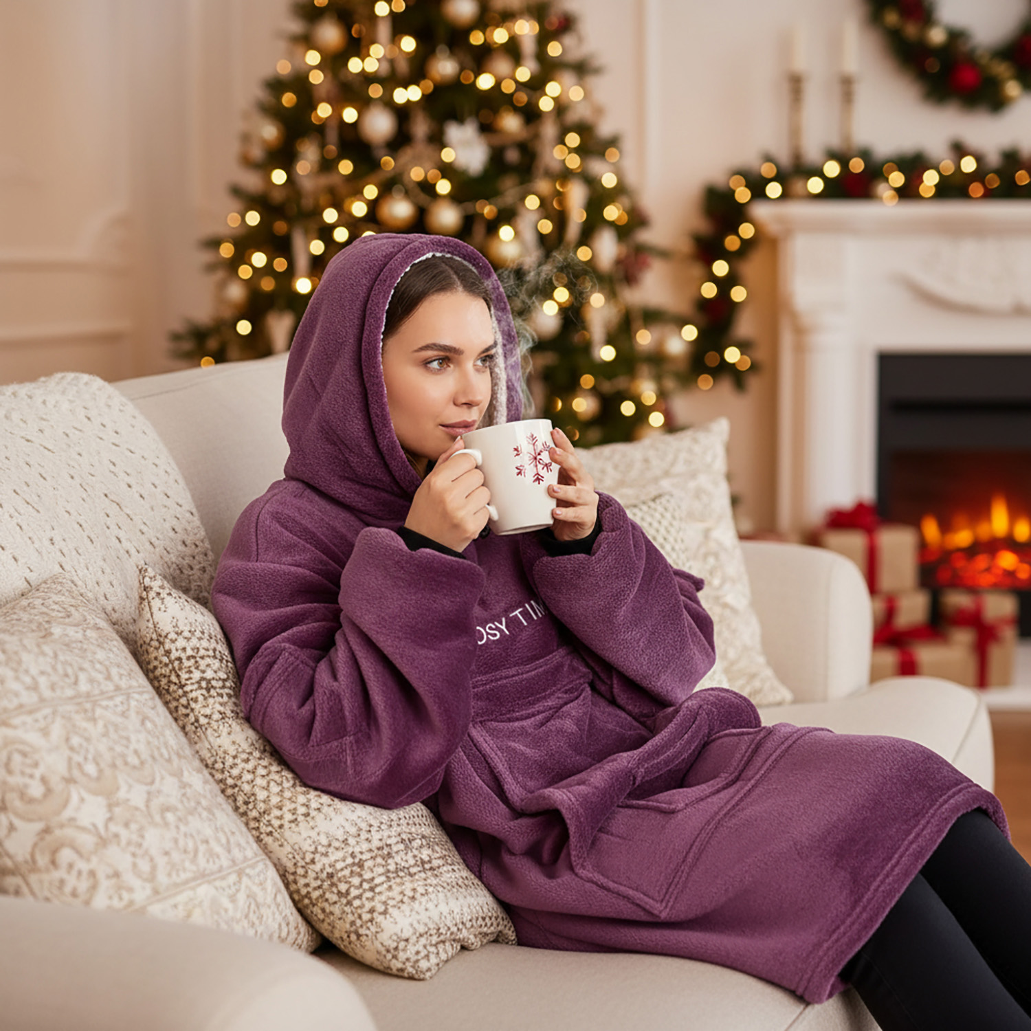 Felpa con cappuccio viola Cozy Time