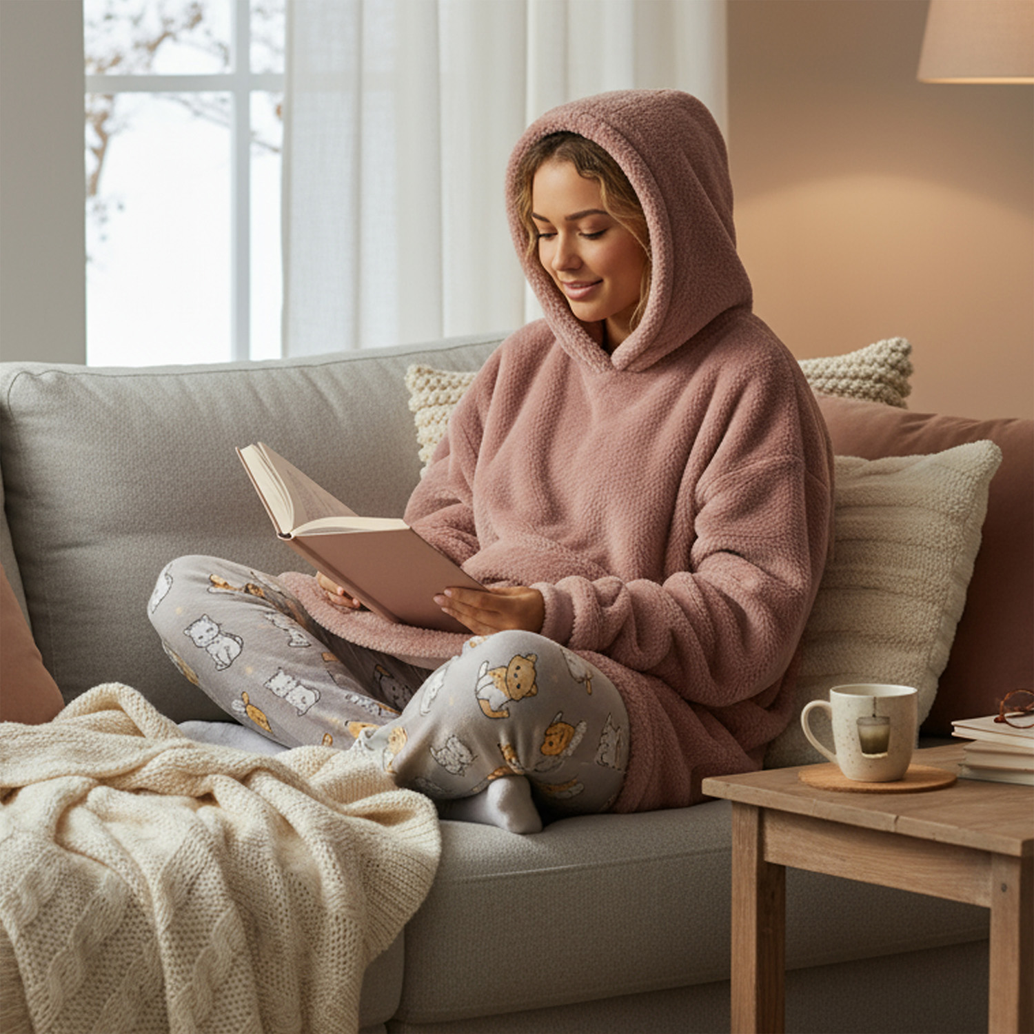 Felpa con cappuccio e tasca malva