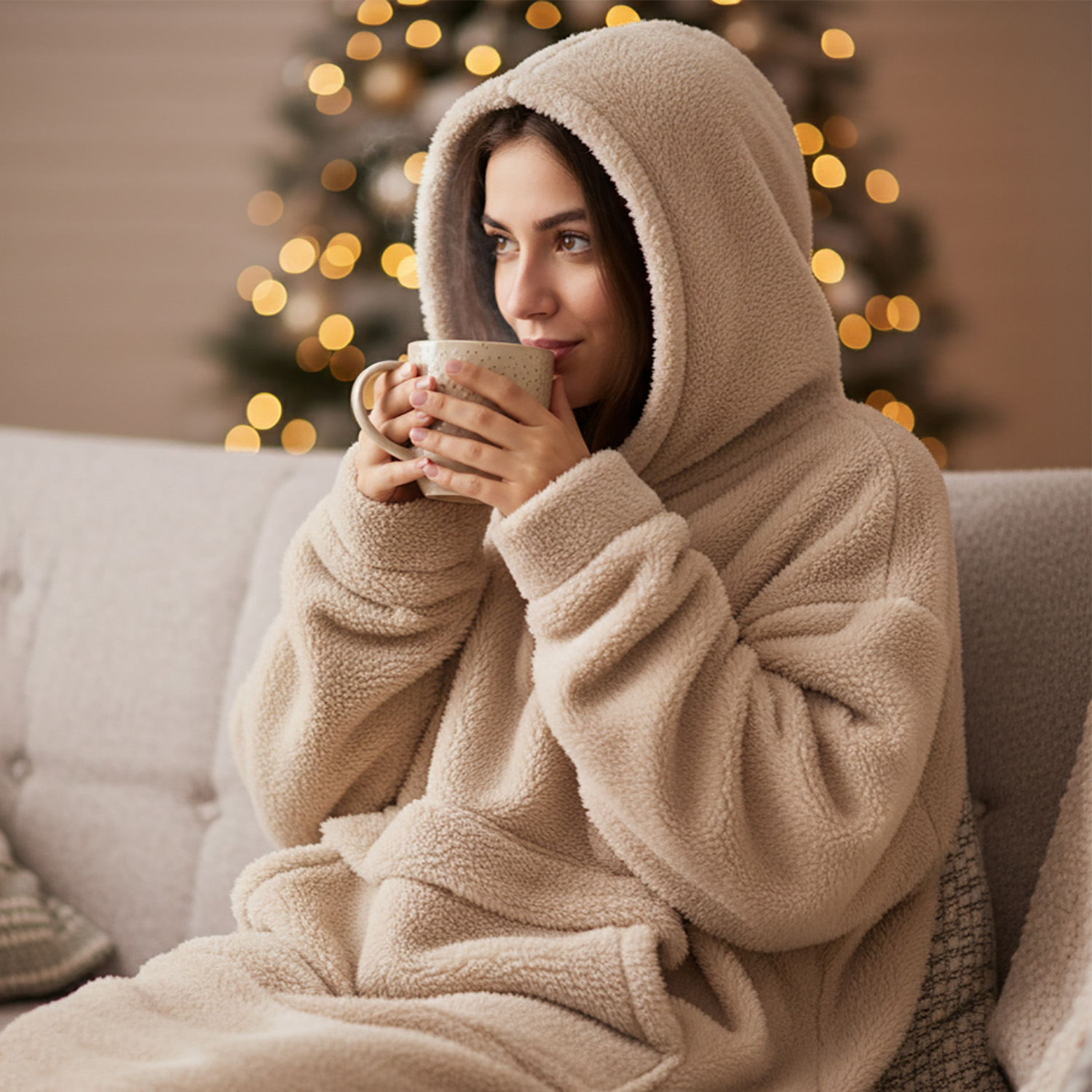 Felpa con cappuccio beige