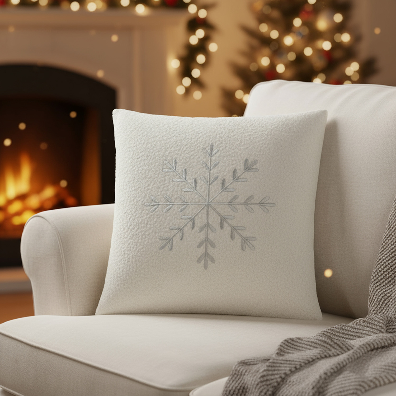 Cuscino natalizio fiocco neve 45x45 cm sherpa