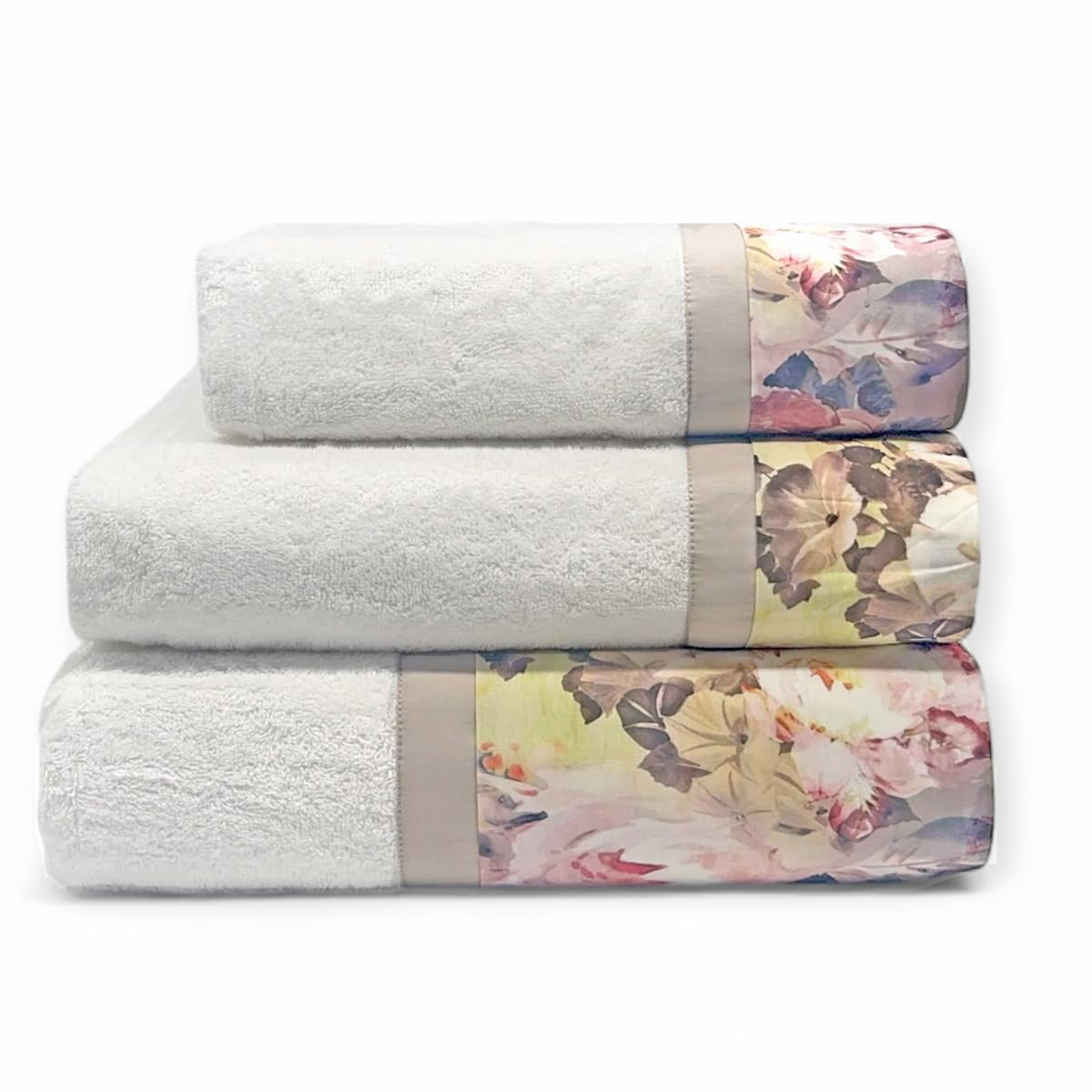 Set 3 asciugamani Flora bianchi in cotone Ipersan