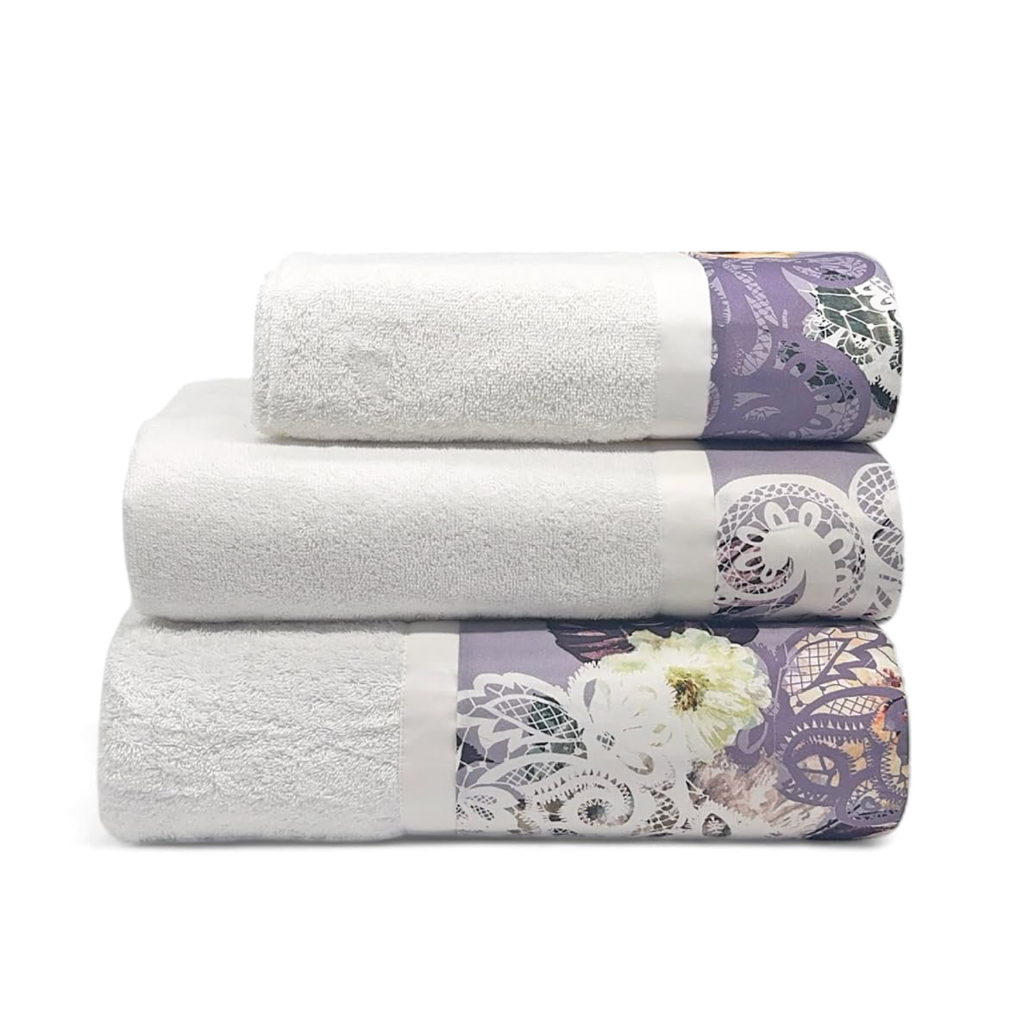 Set 3 asciugamani Ramage bianchi in cotone Ipersan