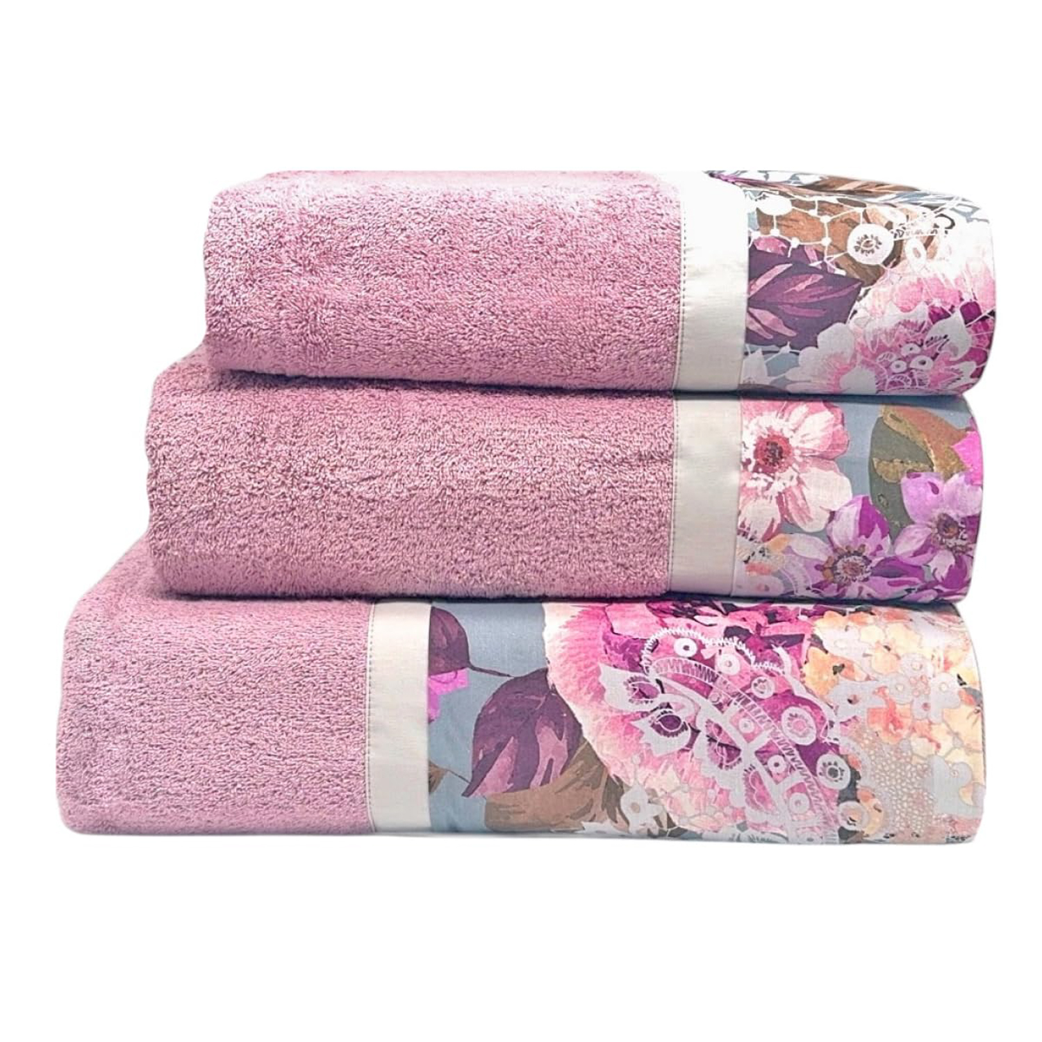Set 3 asciugamani Ricamo rosa in cotone Ipersan