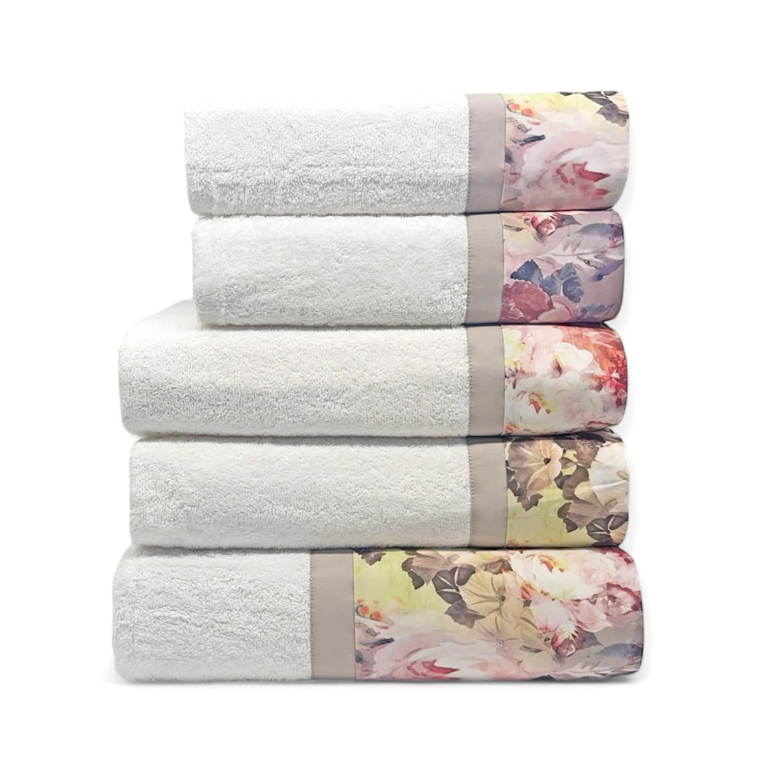 Set 5 asciugamani Flora bianchi in cotone Ipersan