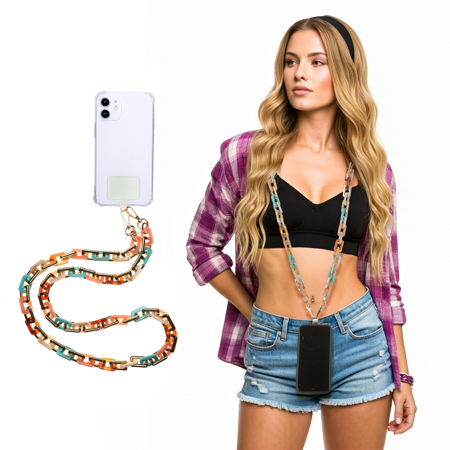 Tracolla smartphone e borsetta oro colorata 120 cm