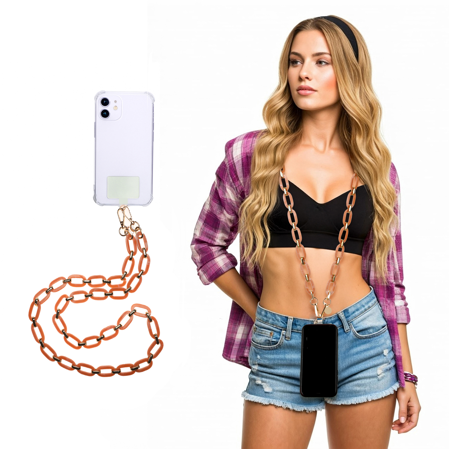 Tracolla smartphone e borsetta malva oro 120 cm