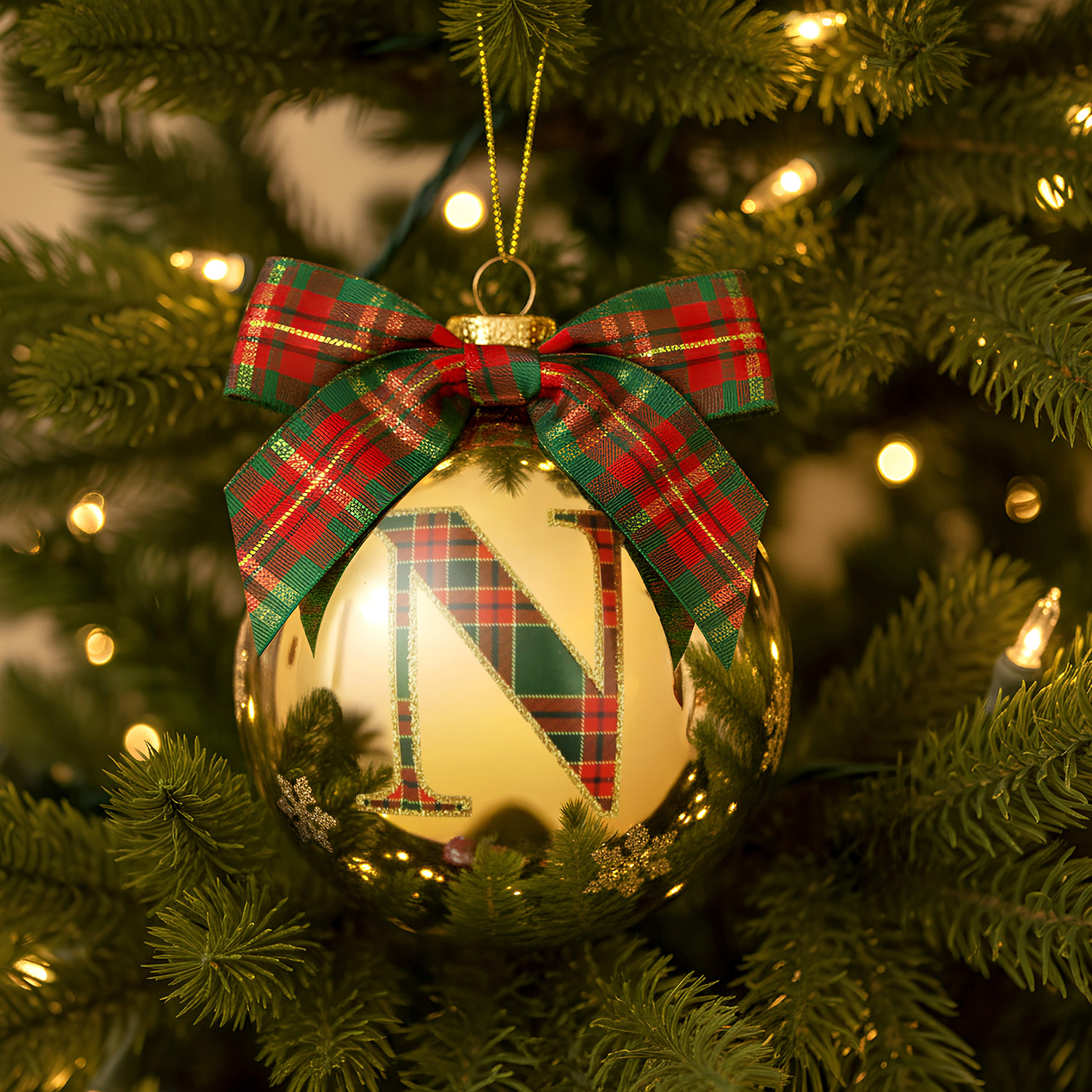 Pallina Natale lettera N 10 cm oro