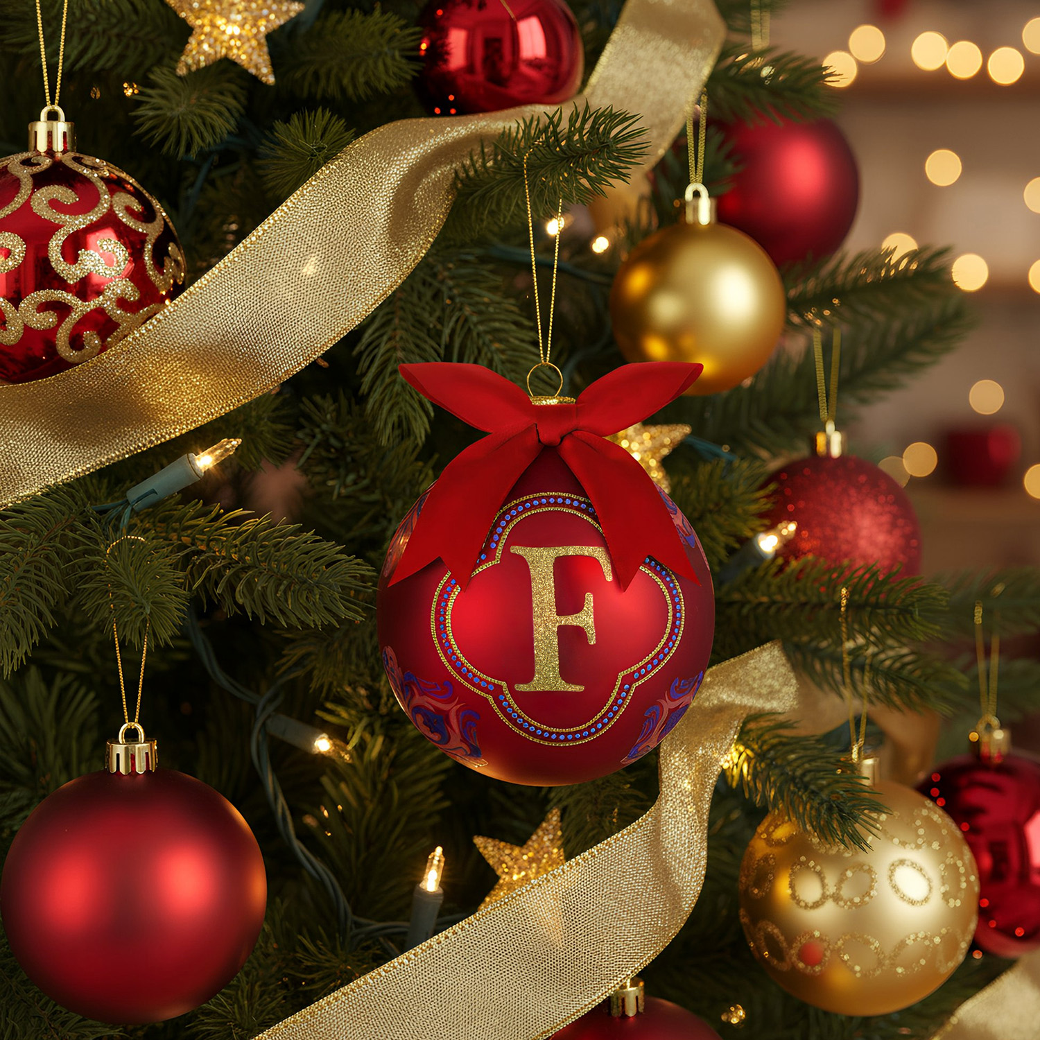Pallina Natale lettera F rosso 10 cm Royal Garden