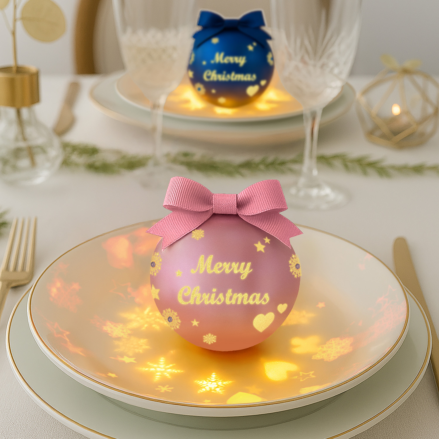 Pallina Natale led Merry Christmas rosa