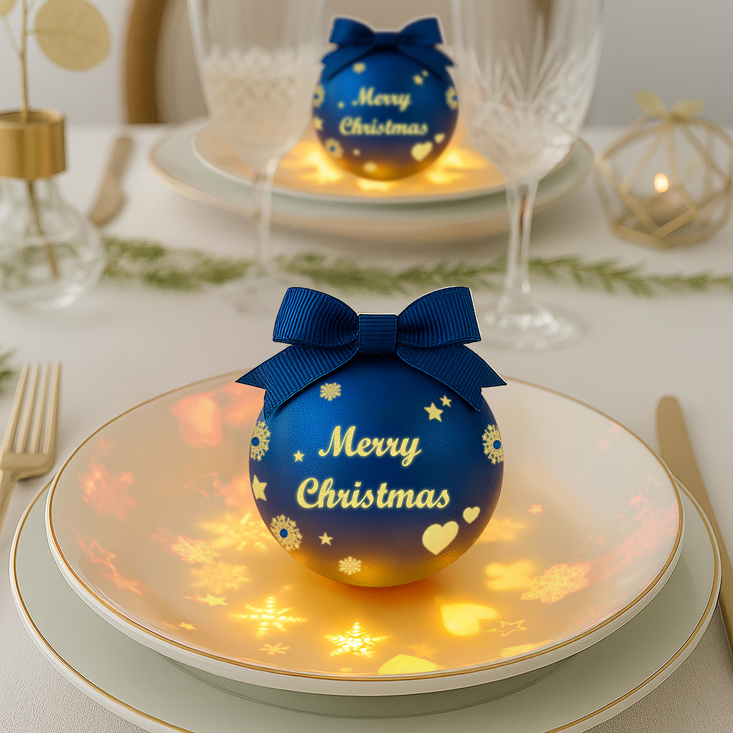Pallina Natale led Merry Christmas blu