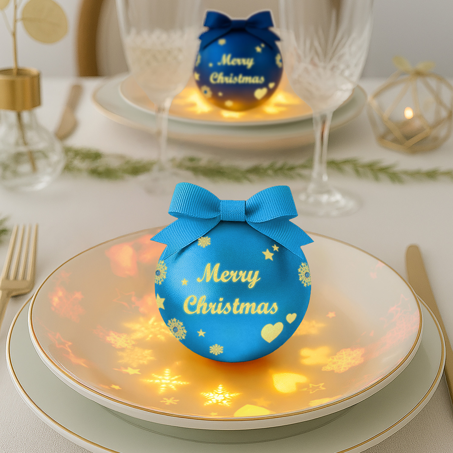 Pallina Natale led Merry Christmas azzurro