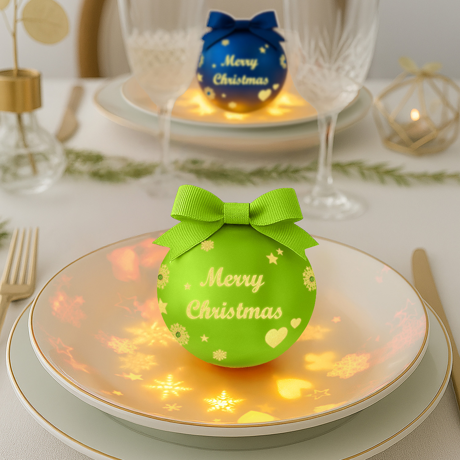 Pallina Natale led Merry Christmas verde chiaro
