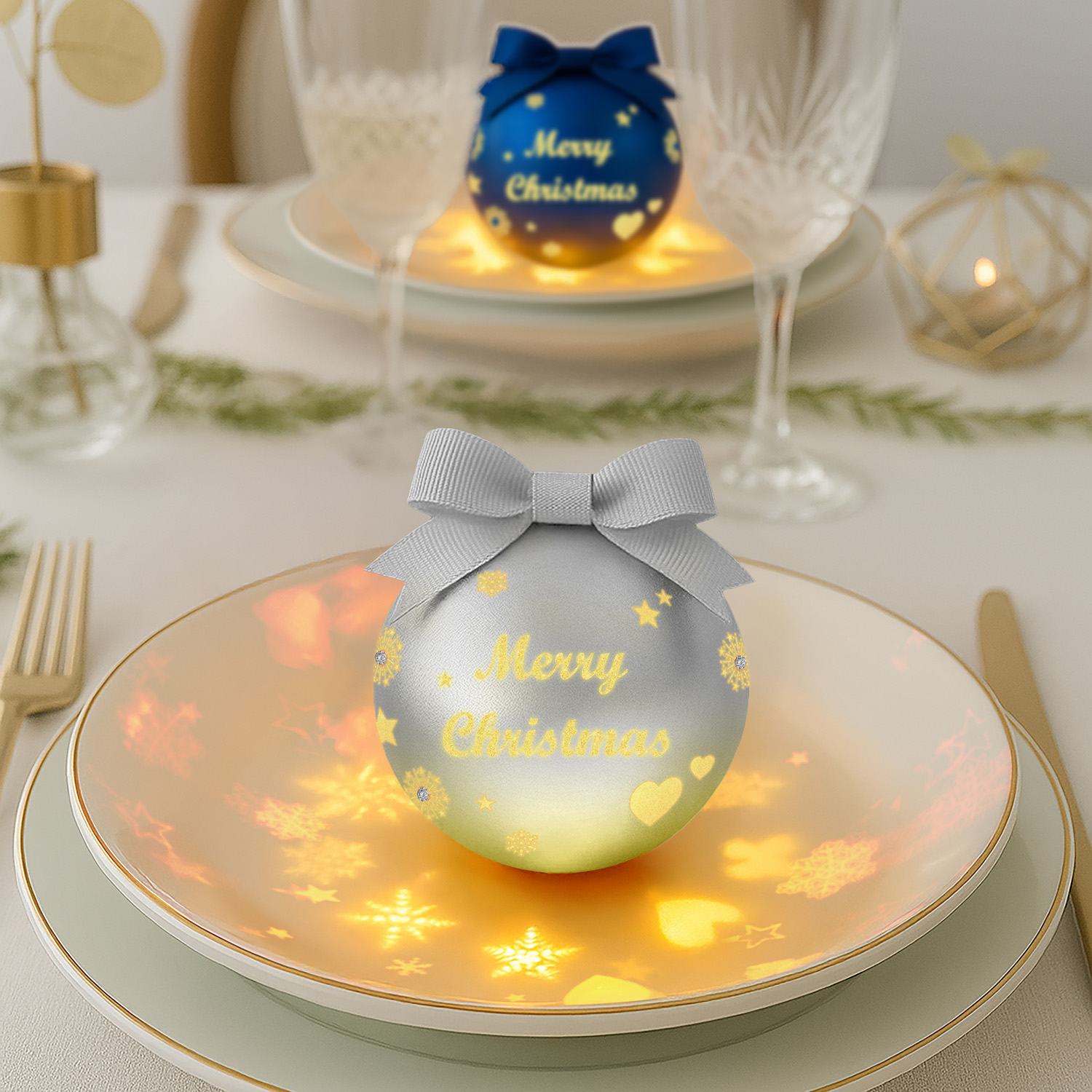 Pallina Natale led Merry Christmas argento