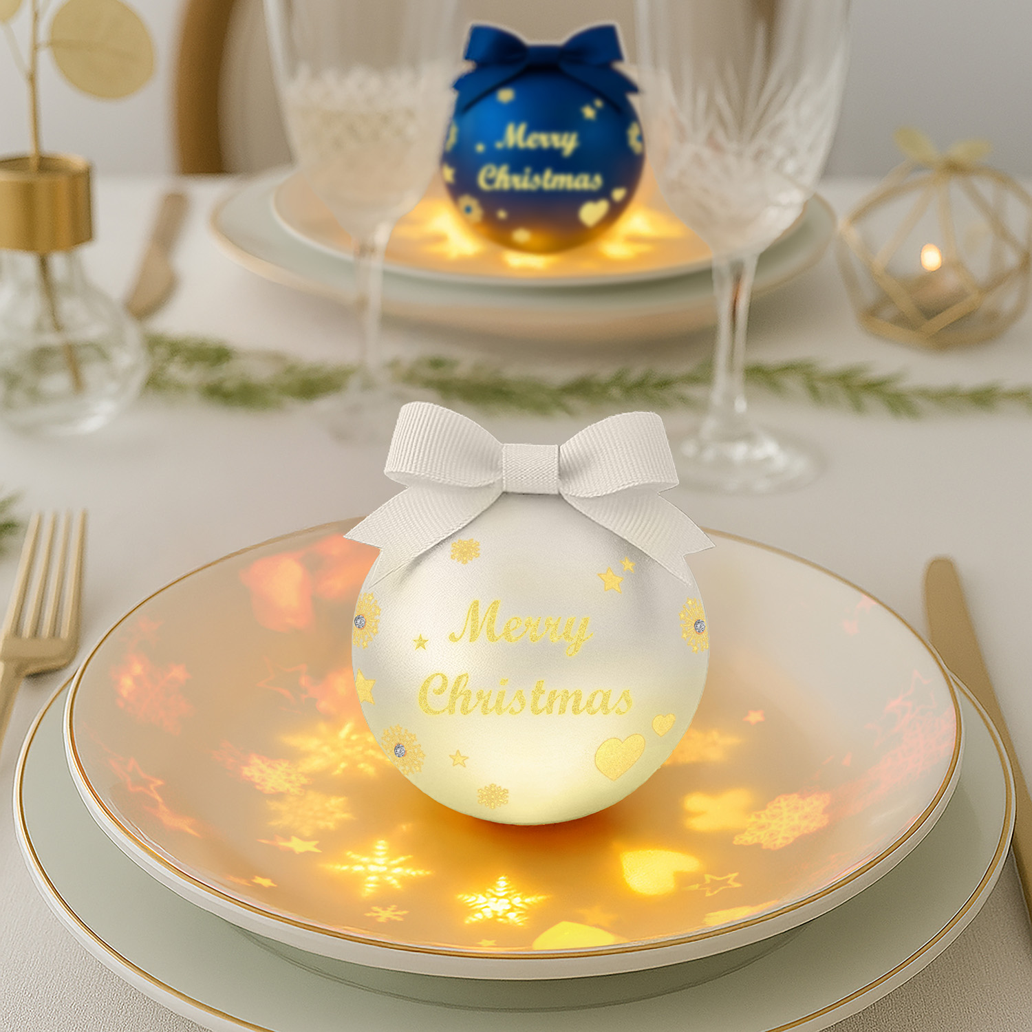 Pallina Natale led Merry Christmas bianco