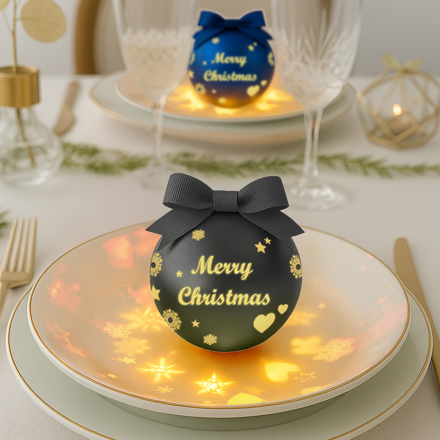Pallina Natale led Merry Christmas nero