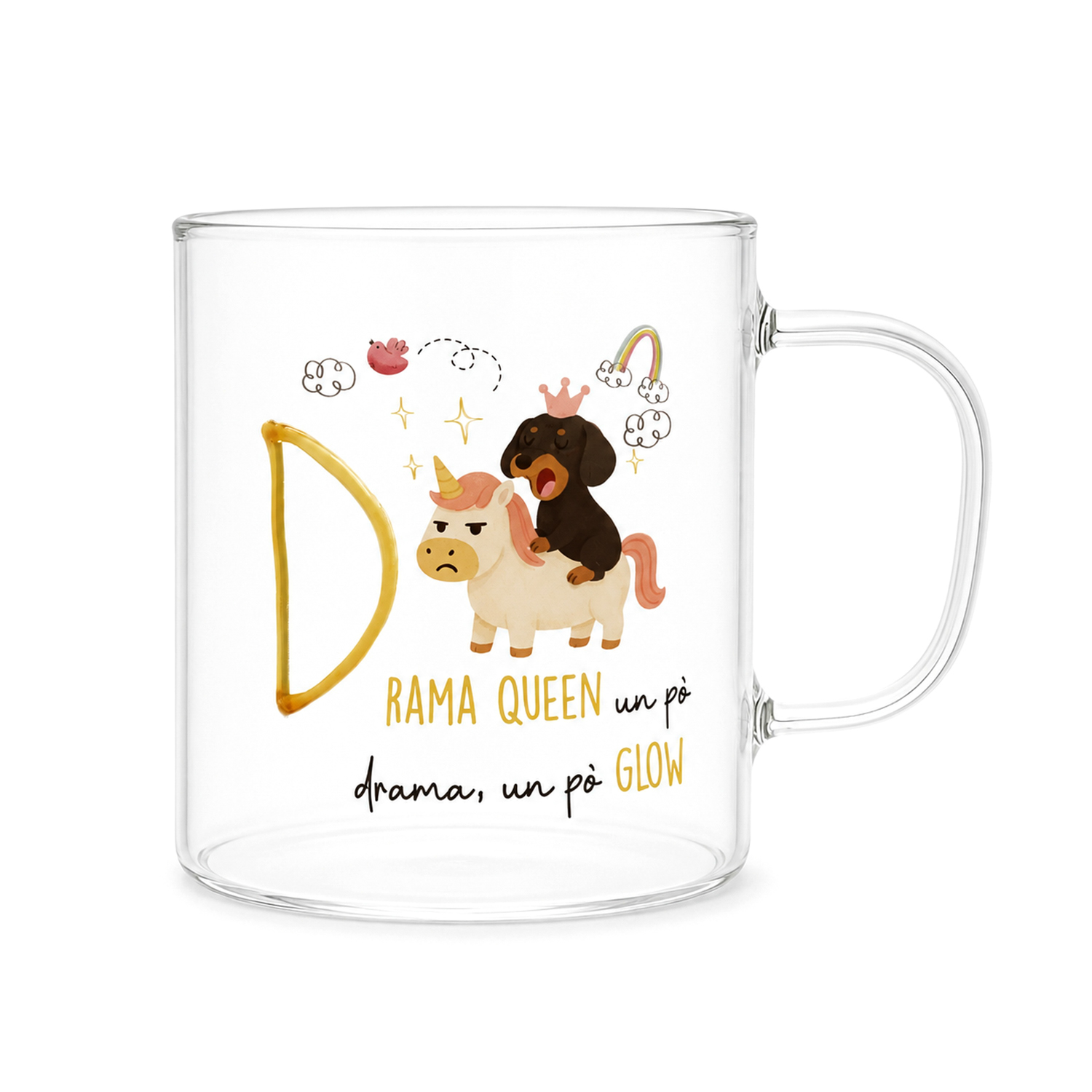 Mug lettera D vetro borosilicato 440 ml Borostories
