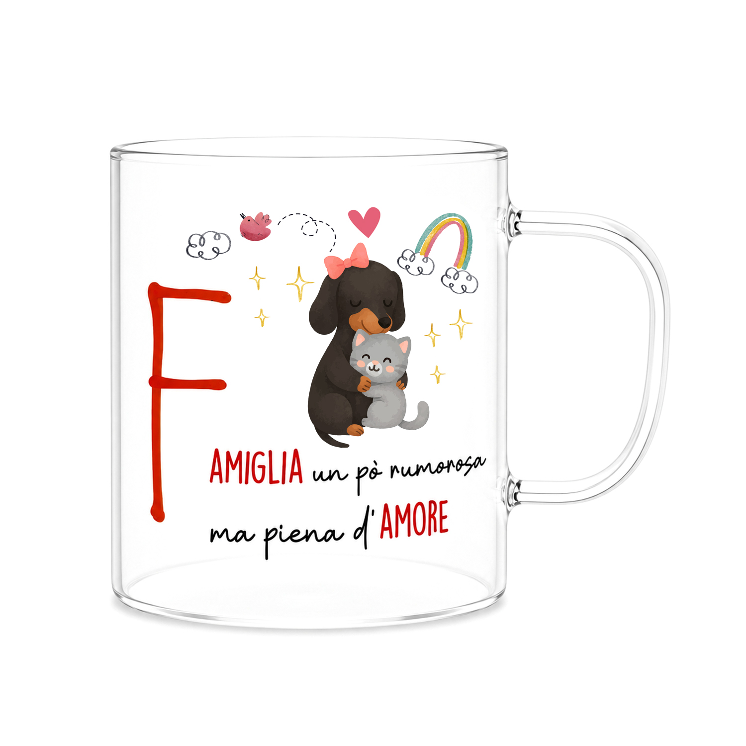 Mug lettera F vetro borosilicato 440 ml Borostories