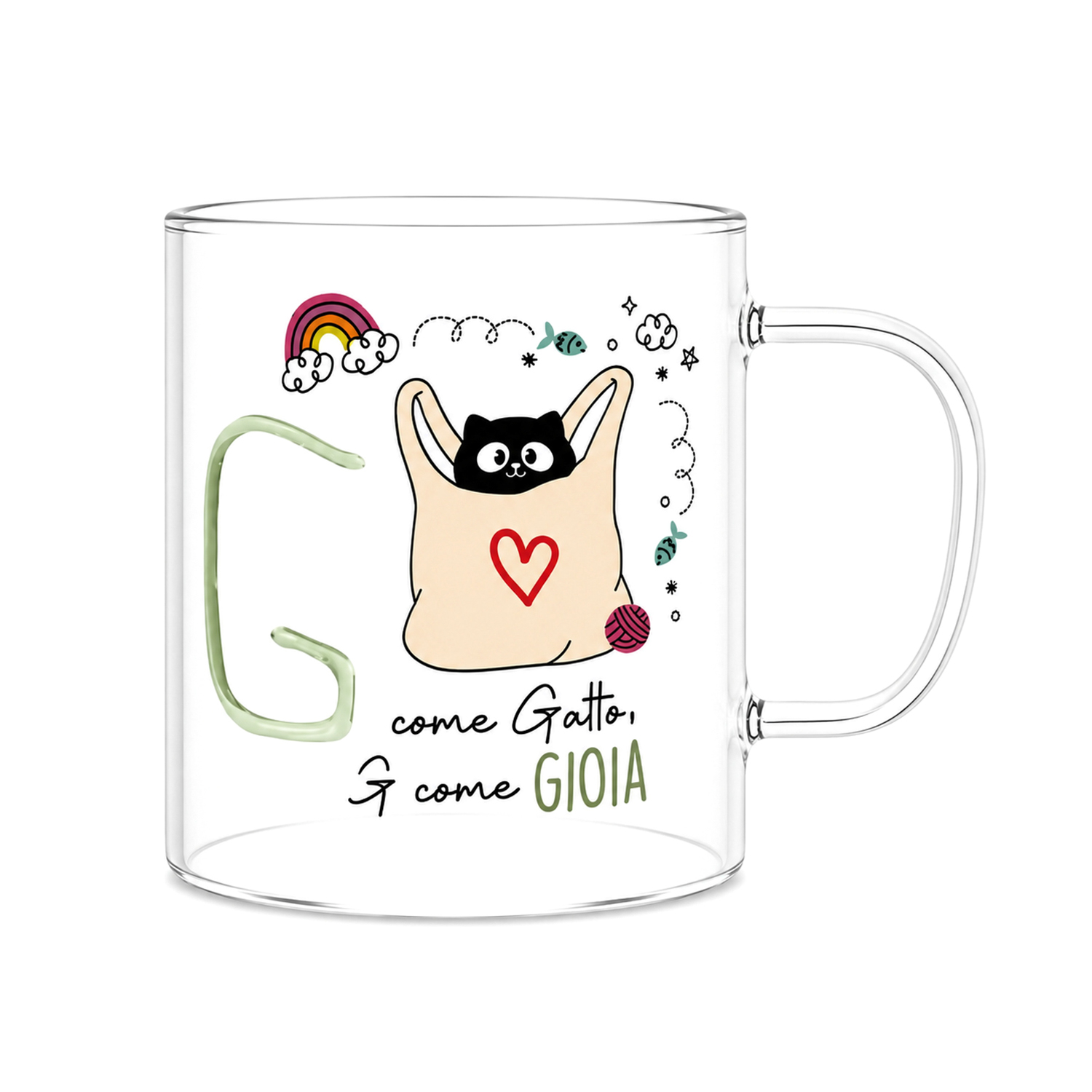 Mug lettera G vetro borosilicato 440 ml Borostories