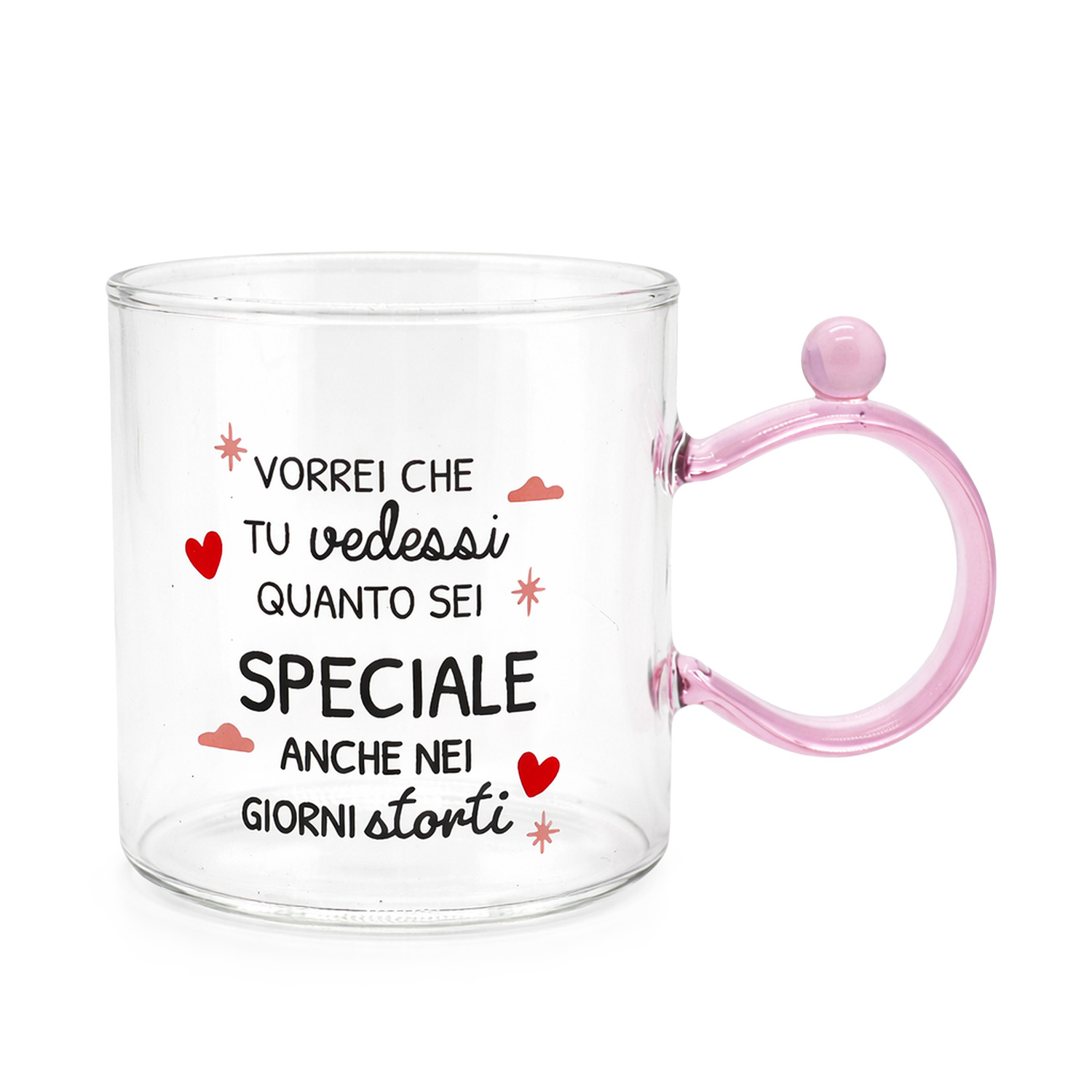 Tazza mug 350 ml in vetro rosa Cheer Up