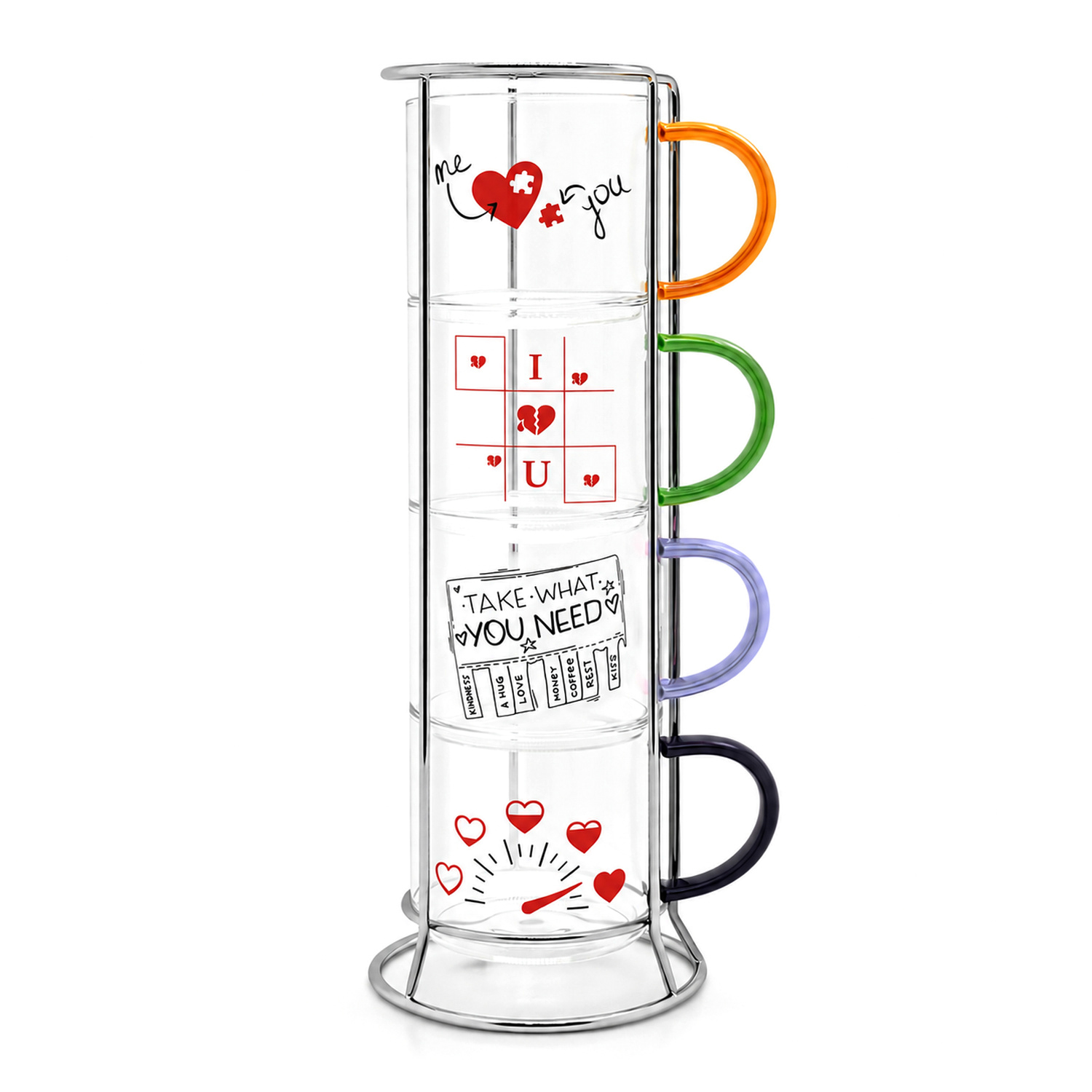 Set 4 tazze 450 ml in vetro Games Love