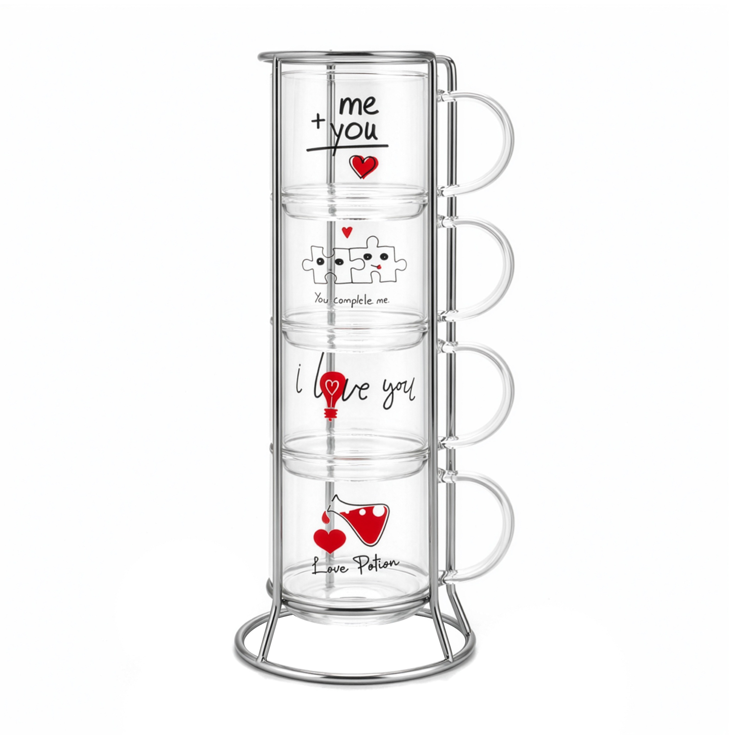 Set 4 tazzine 100 ml in vetro Love up