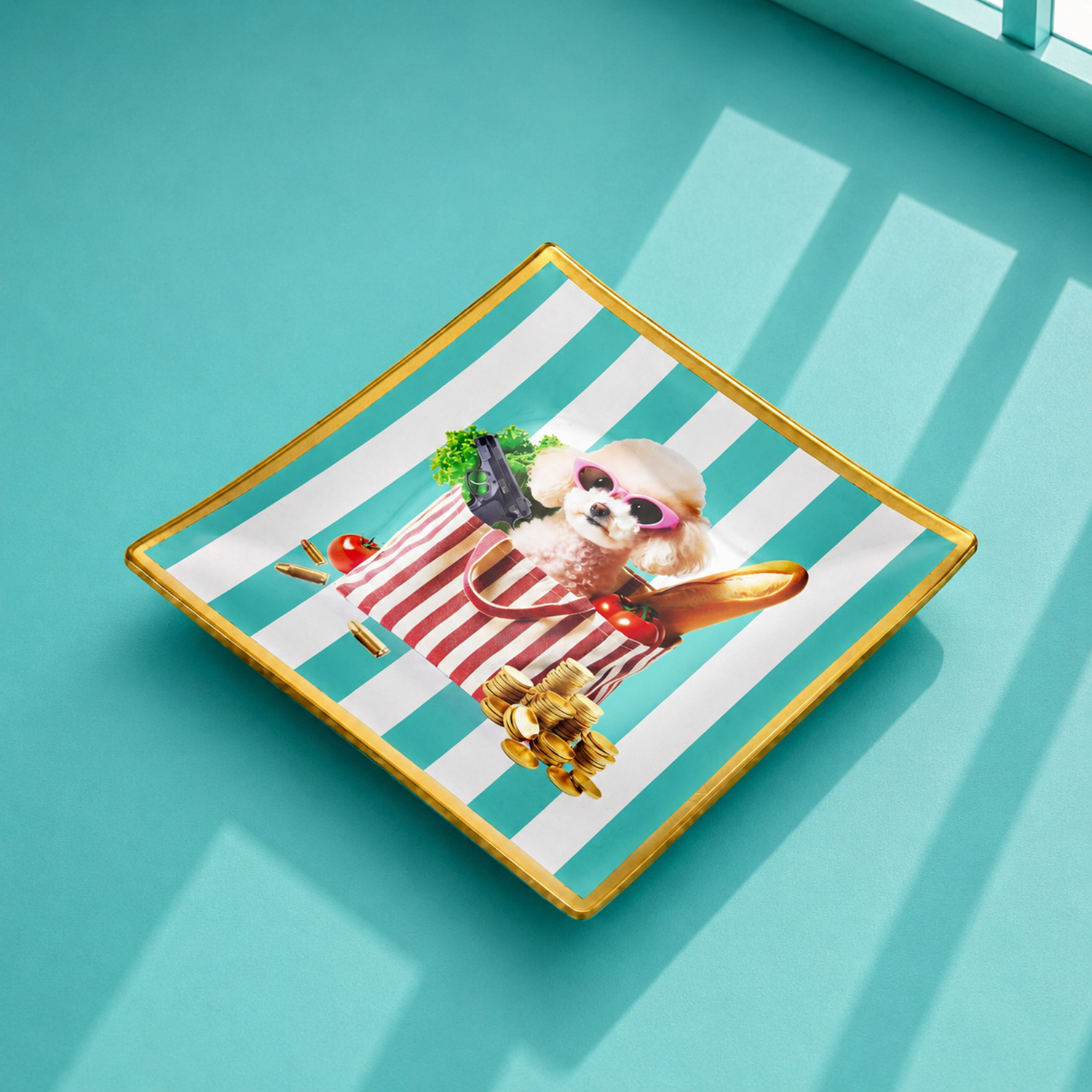 Piattino decorativo vetro 15x15 cm Cane tiffany